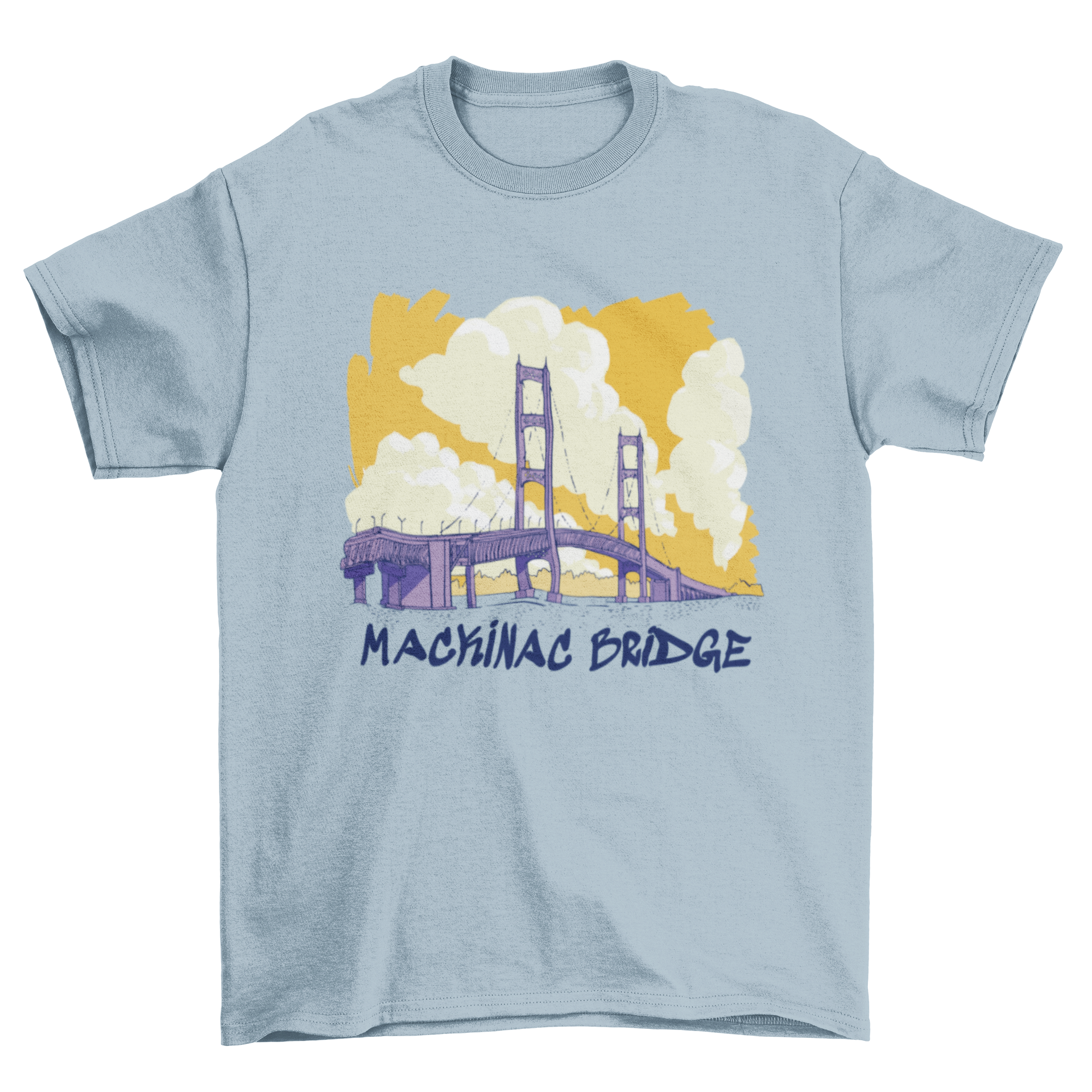 Mackinac Bridge illustrated travel t-shirt featuring a scenic design, perfect for travel lovers.