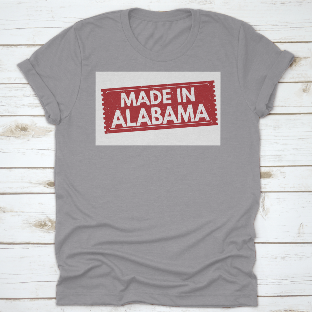 A vibrant grunge red rubber stamp vector illustration design featuring the phrase 'Made In Alabama', showcasing Southern pride.