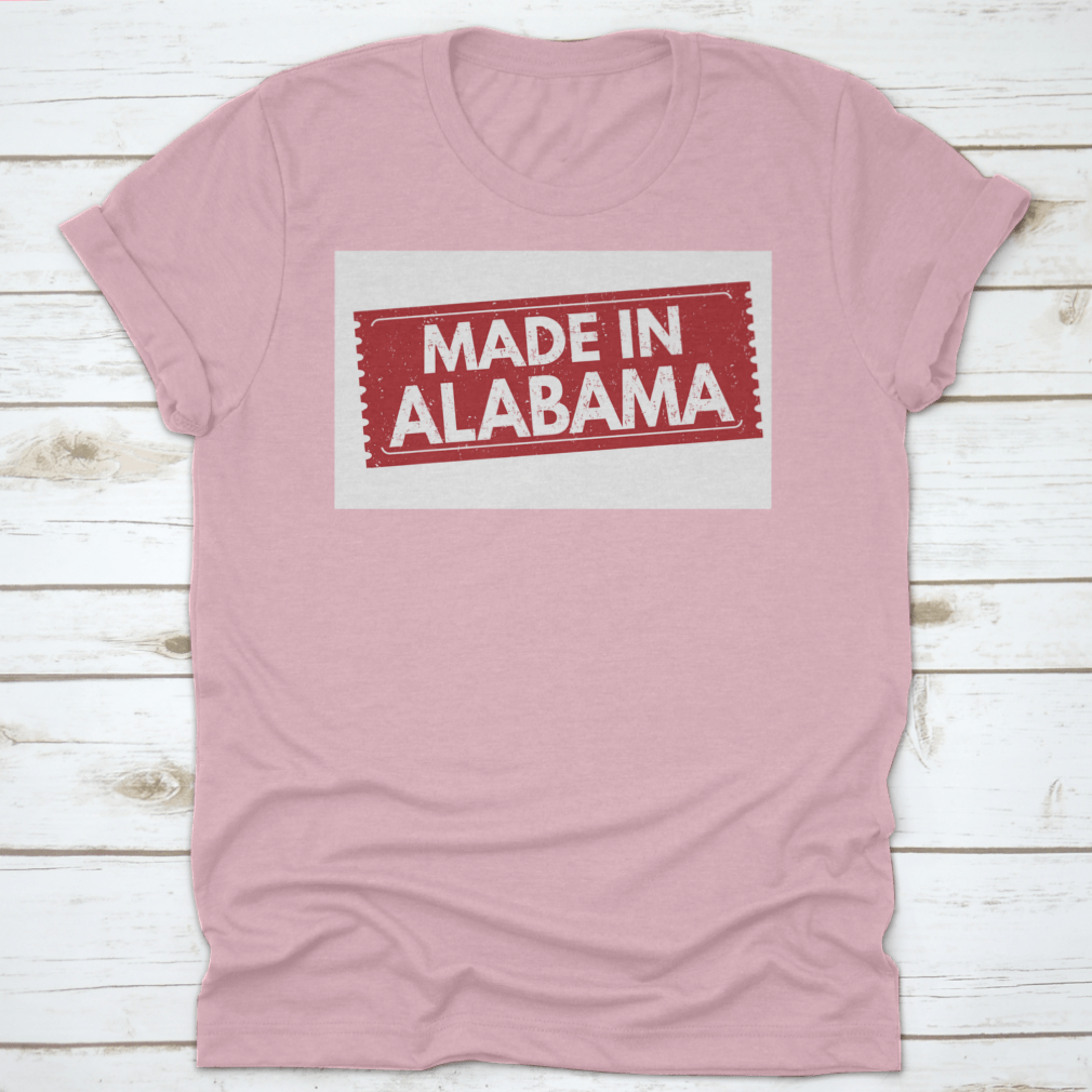 A vibrant grunge red rubber stamp vector illustration design featuring the phrase 'Made In Alabama', showcasing Southern pride.