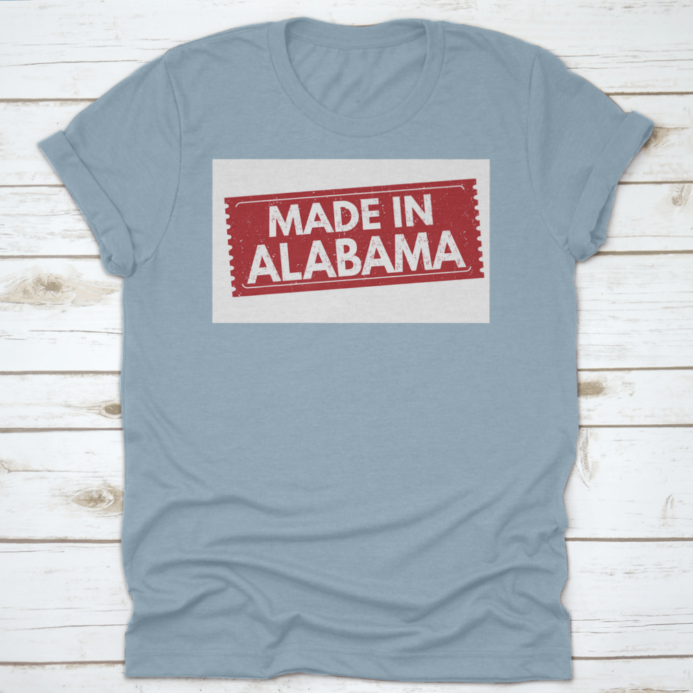 A vibrant grunge red rubber stamp vector illustration design featuring the phrase 'Made In Alabama', showcasing Southern pride.