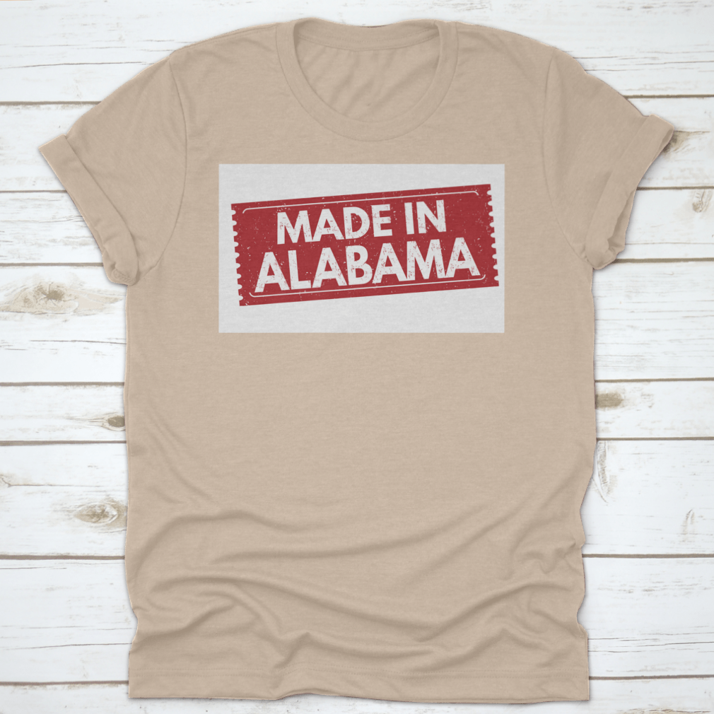 A vibrant grunge red rubber stamp vector illustration design featuring the phrase 'Made In Alabama', showcasing Southern pride.