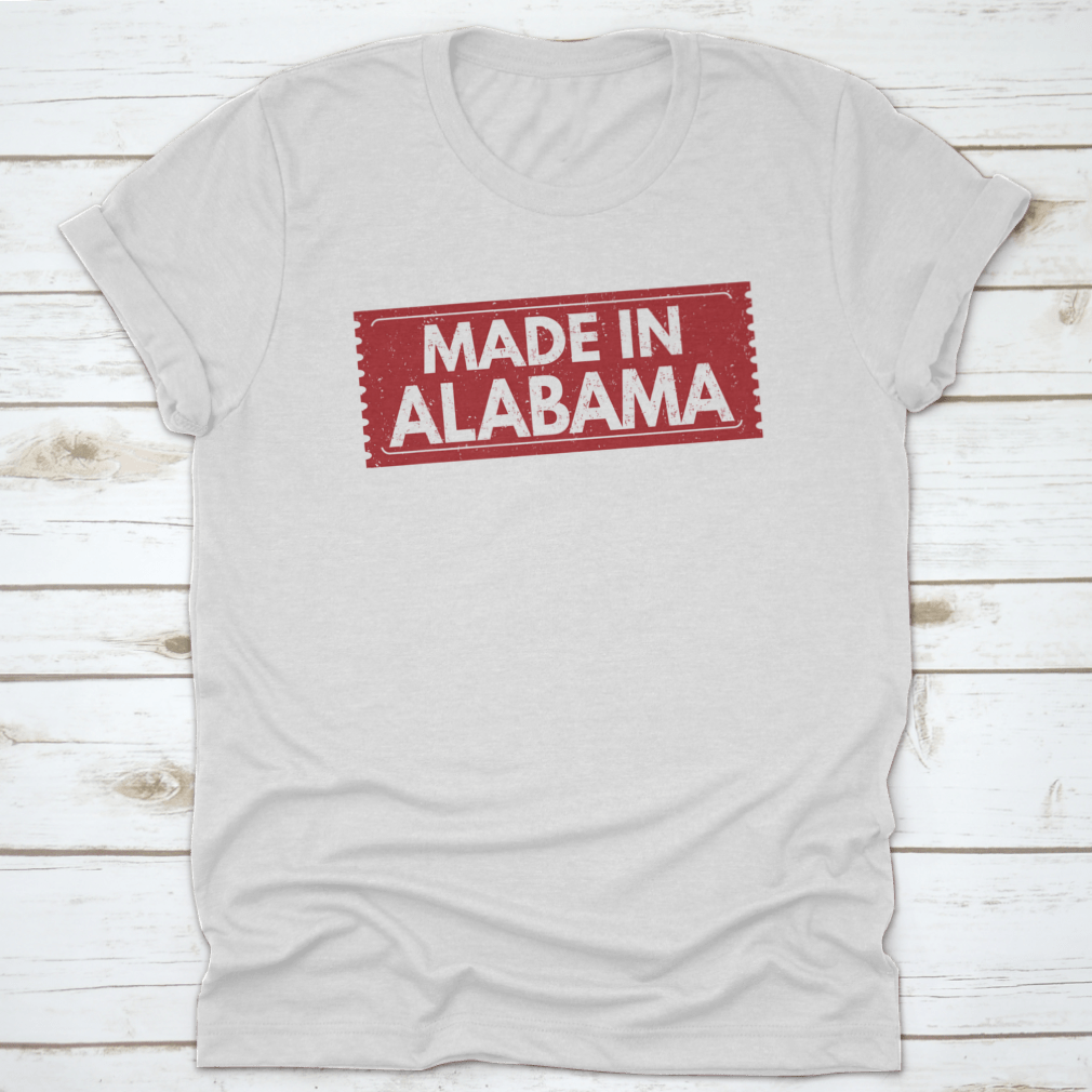 A vibrant grunge red rubber stamp vector illustration design featuring the phrase 'Made In Alabama', showcasing Southern pride.