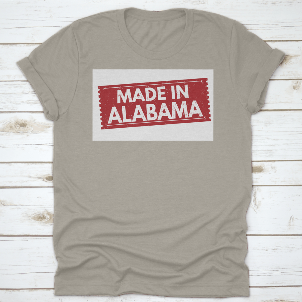 A vibrant grunge red rubber stamp vector illustration design featuring the phrase 'Made In Alabama', showcasing Southern pride.