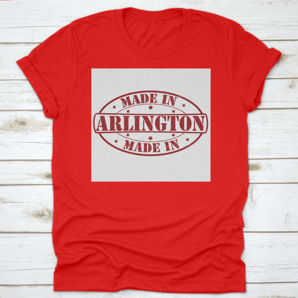 A vibrant red shirt featuring the Arlington Made sign, showcasing Texas pride with a classic fit and comfortable fabric.