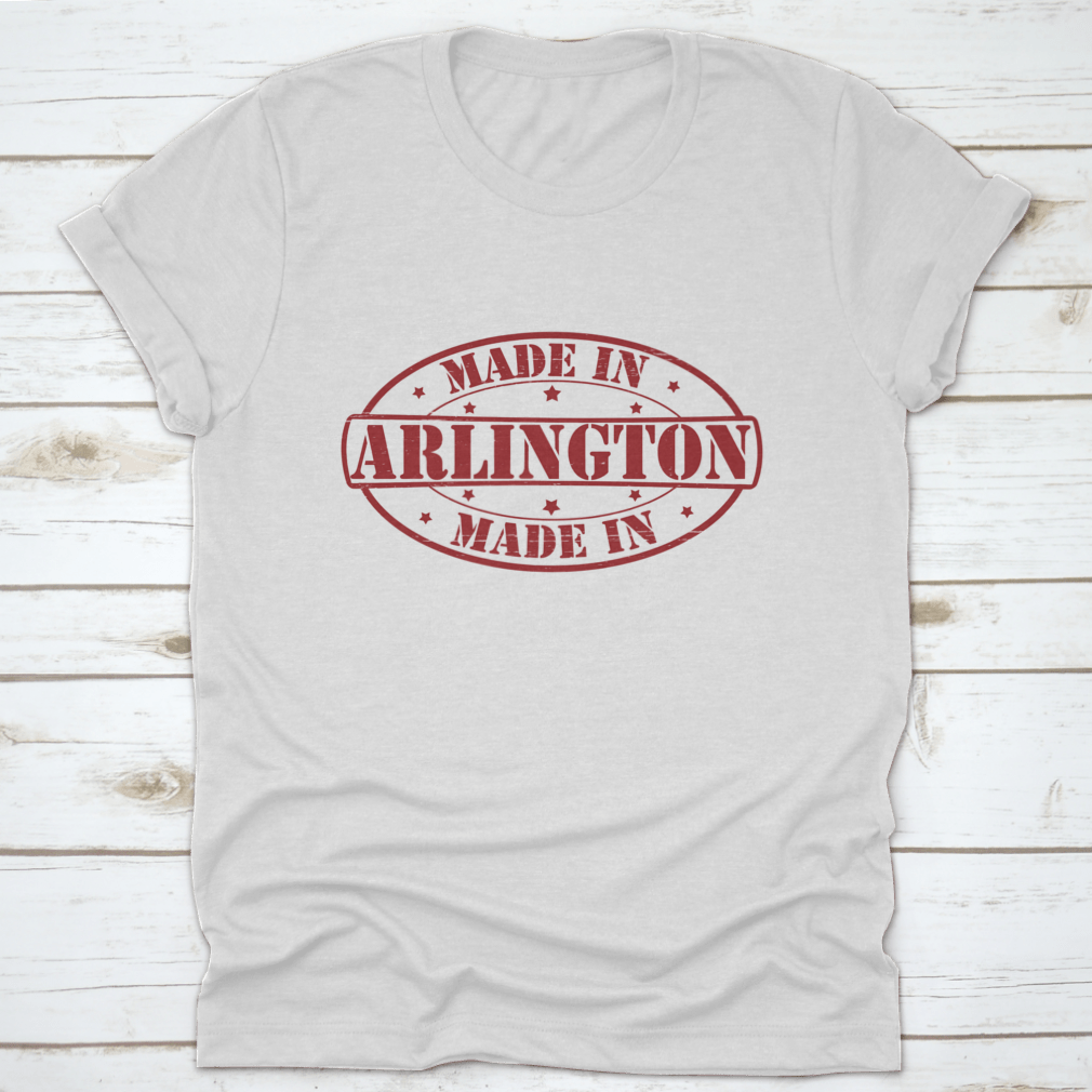 A vibrant red shirt featuring the Arlington Made sign, showcasing Texas pride with a classic fit and comfortable fabric.