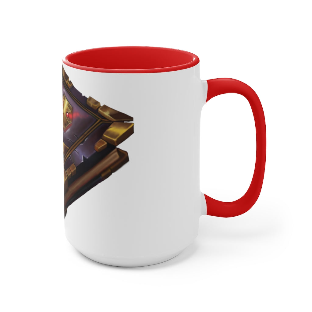 A stylish Magic Book Accent Mug featuring a white exterior with a colored interior and handle, available in three color options.