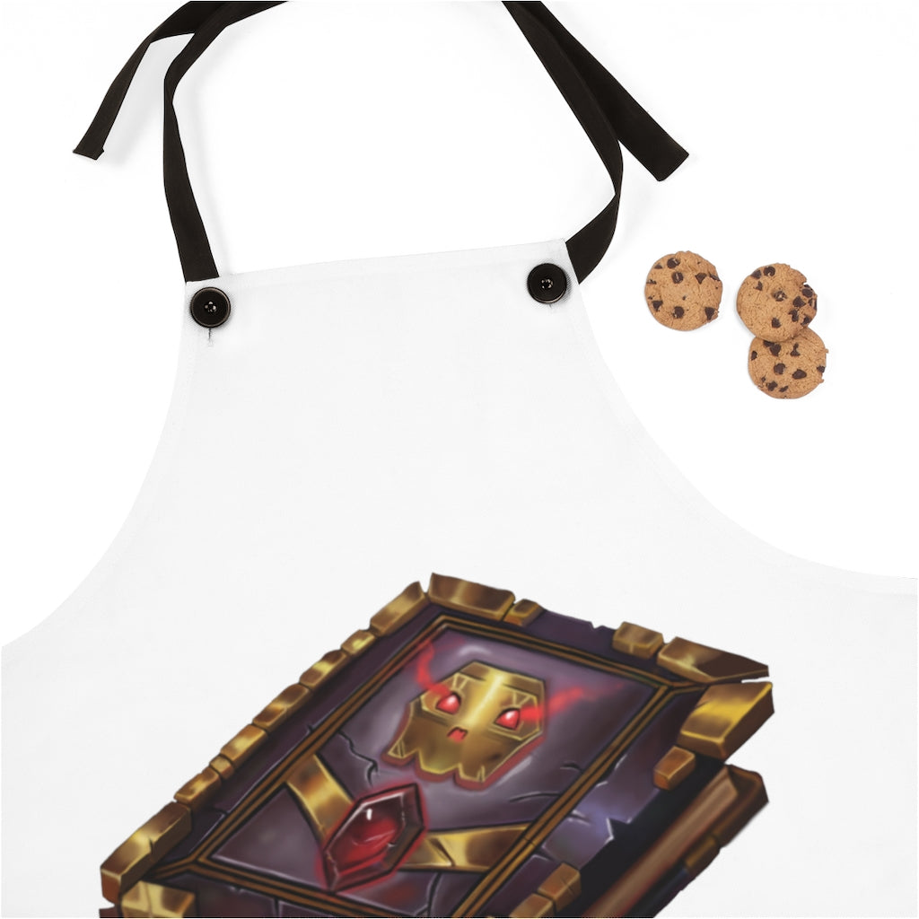 A stylish Magic Book Apron made of durable polyester, featuring black detachable twill straps and a customizable one-sided print.