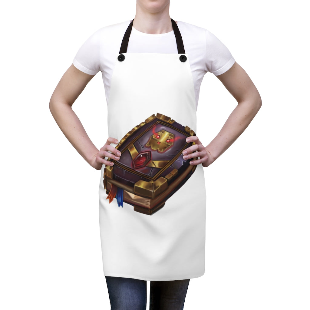 A stylish Magic Book Apron made of durable polyester, featuring black detachable twill straps and a customizable one-sided print.