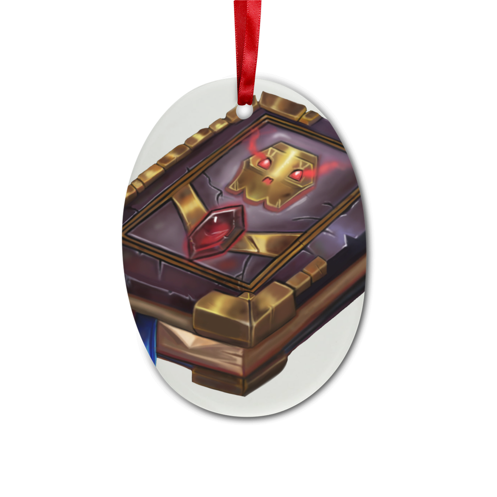 Magic Book Ceramic Hanging Ornament with red ribbon and gold string, perfect for Christmas decoration.