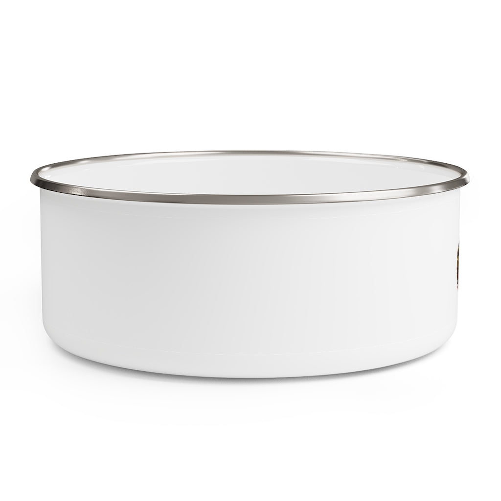 Magic Book Enamel Bowl featuring a stylish print, translucent lid, and anti-slip backing, available in three sizes.