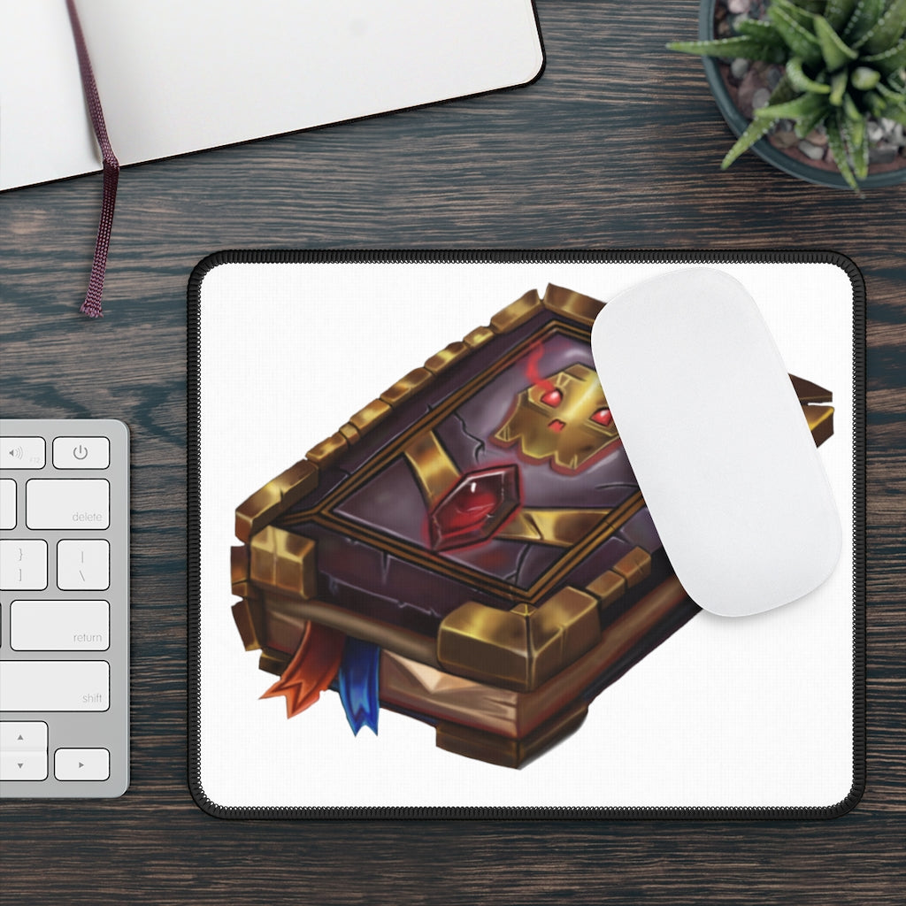 Magic Book Gaming Mouse Pad featuring vibrant designs and stitched edges, ideal for gaming and work.