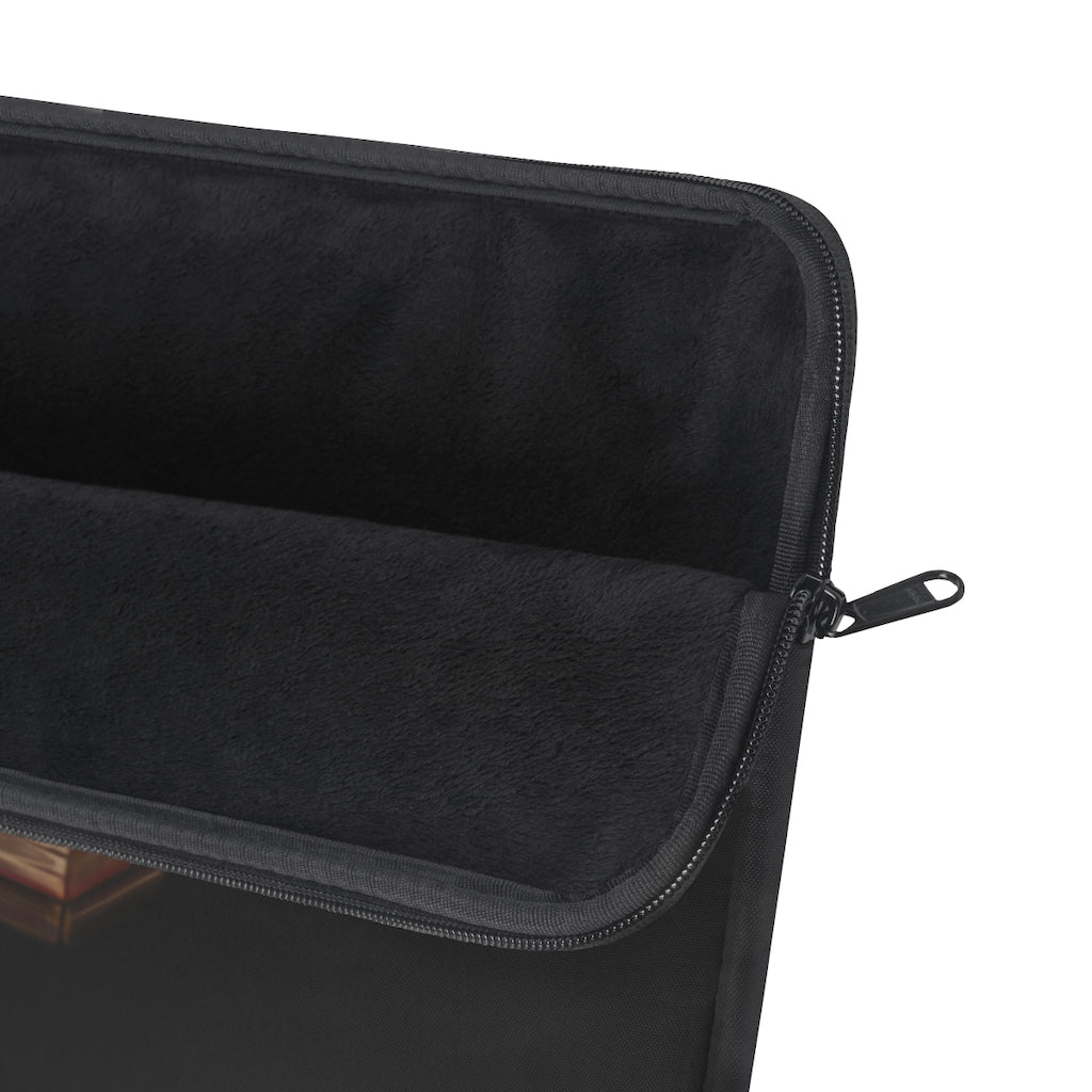 Magic Book Laptop Sleeve featuring a stylish printed design on one side and a black polyester back, perfect for protecting laptops.