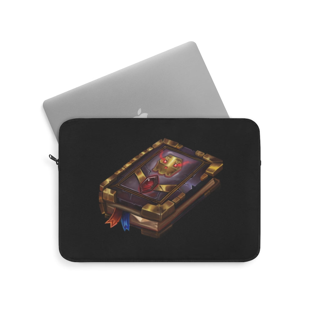 Magic Book Laptop Sleeve featuring a stylish printed design on one side and a black polyester back, perfect for protecting laptops.