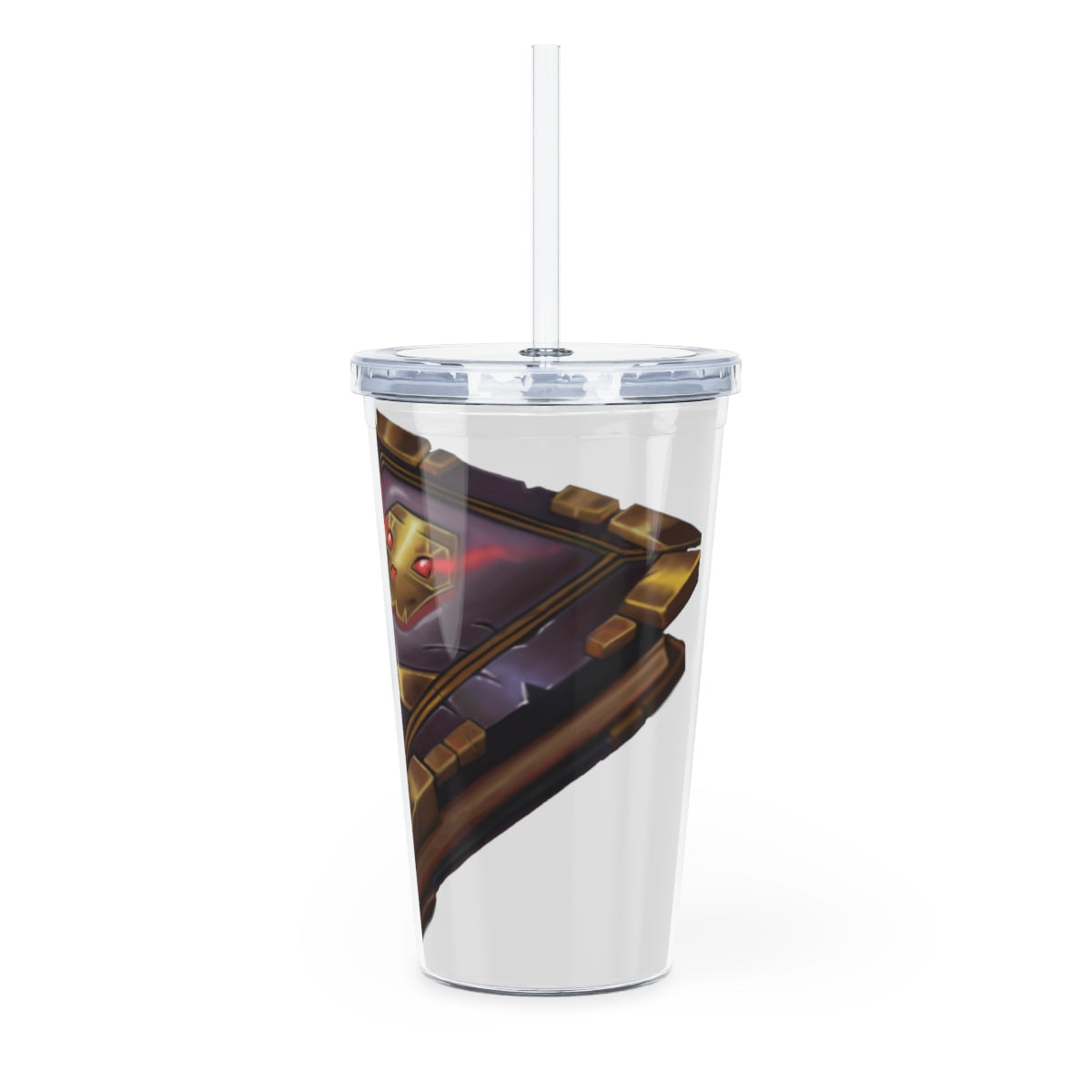 Magic Book Plastic Tumbler with Straw featuring a customizable design and double wall insulation, perfect for drinks at events.