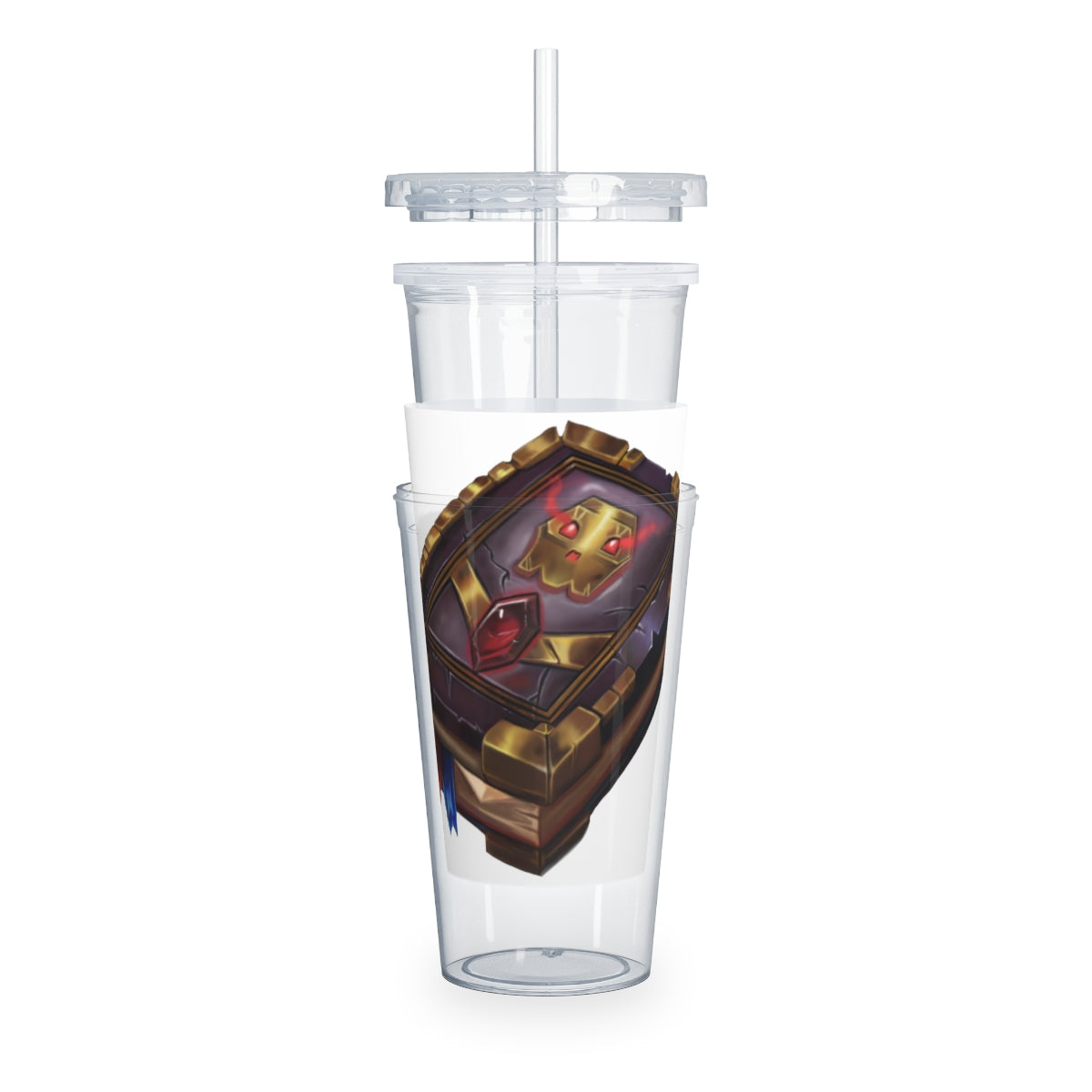 Magic Book Plastic Tumbler with Straw featuring a customizable design and double wall insulation, perfect for drinks at events.