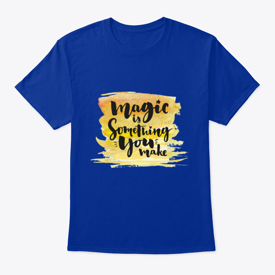 A vibrant yellow watercolor background featuring the phrase 'Magic Is Something You Make' in elegant brush lettering, showcasing creativity and artistic expression.