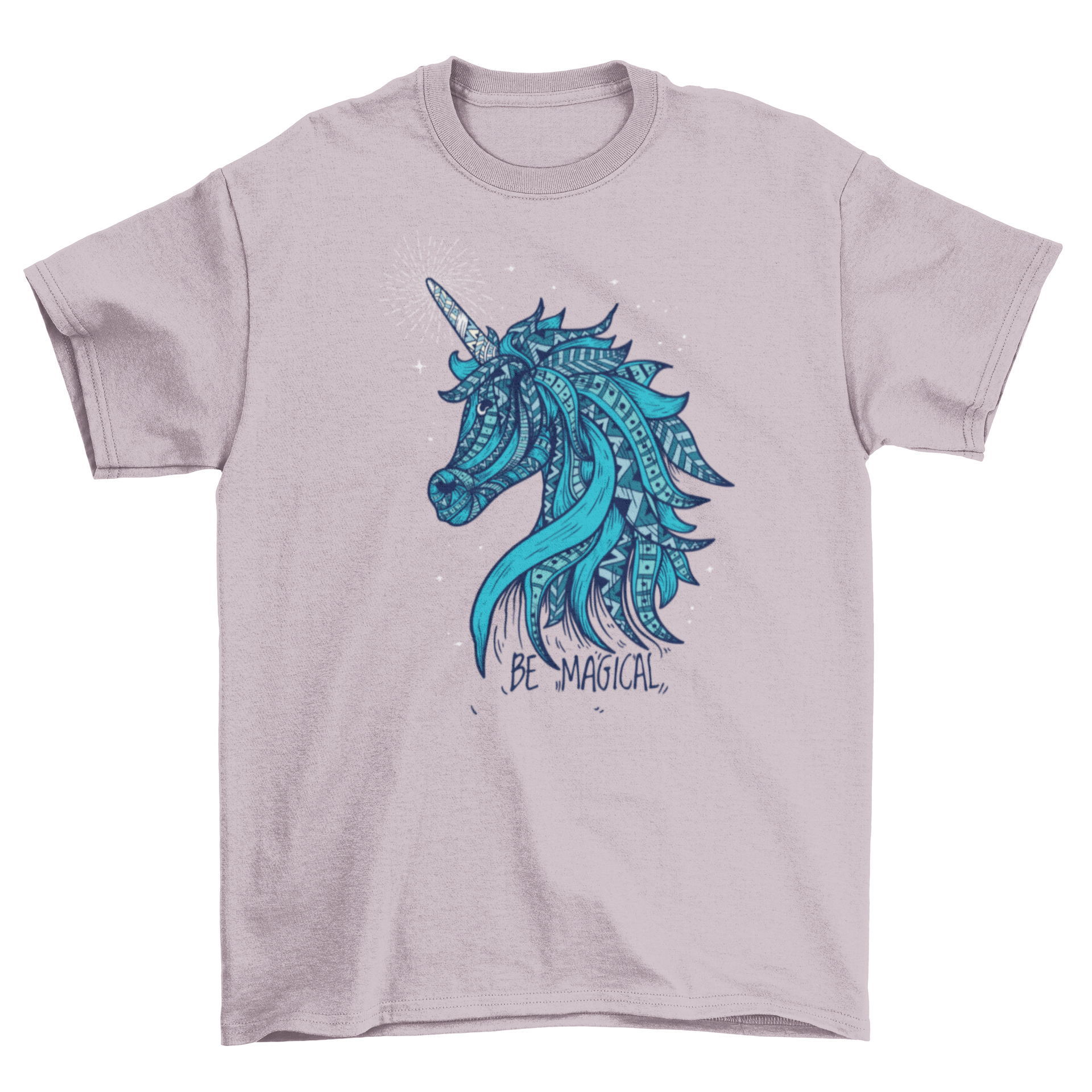 A colorful t-shirt featuring a whimsical unicorn design and the quote 'Be magical', perfect for unicorn lovers.