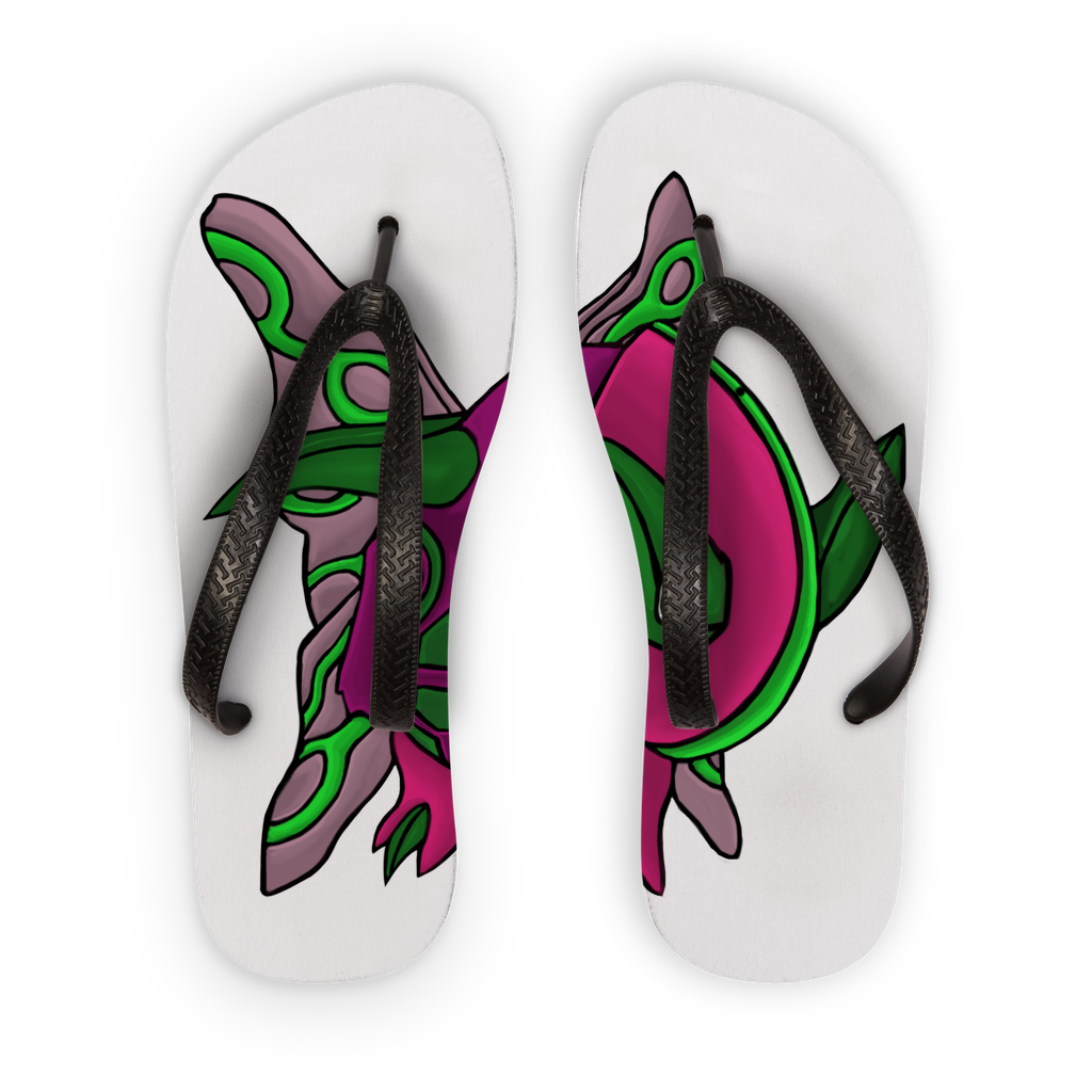 Maigetsu Kids Flip Flops featuring customizable printed fabric with black and orange straps, perfect for summer fun.