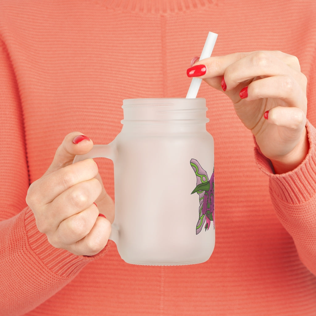 A personalized Maigetsu Mason Jar made of frosted glass, featuring a straw and lid, ideal for drinks and customization.