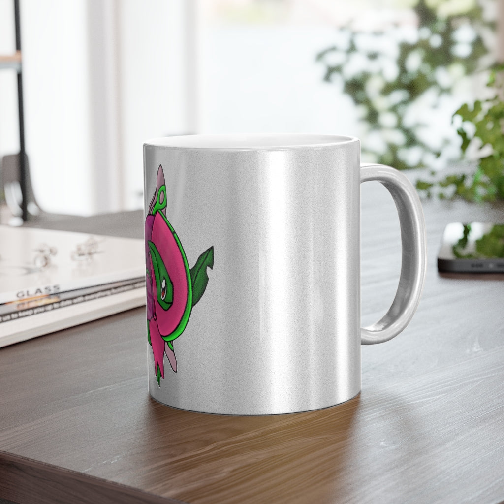 Maigetsu Metallic Mug in Gold and Silver finishes, showcasing personalized designs and a comfortable C-handle.