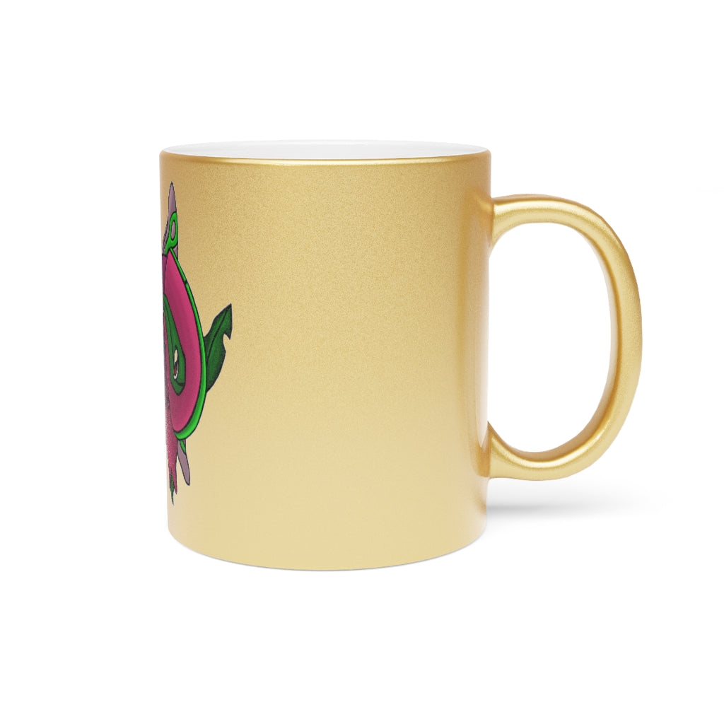 Maigetsu Metallic Mug in Gold and Silver finishes, showcasing personalized designs and a comfortable C-handle.