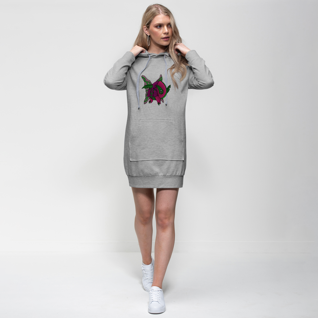 Maigetsu Premium Adult Hoodie Dress featuring a relaxed fit, hood with drawstring, and kangaroo pouch pocket in a stylish design.