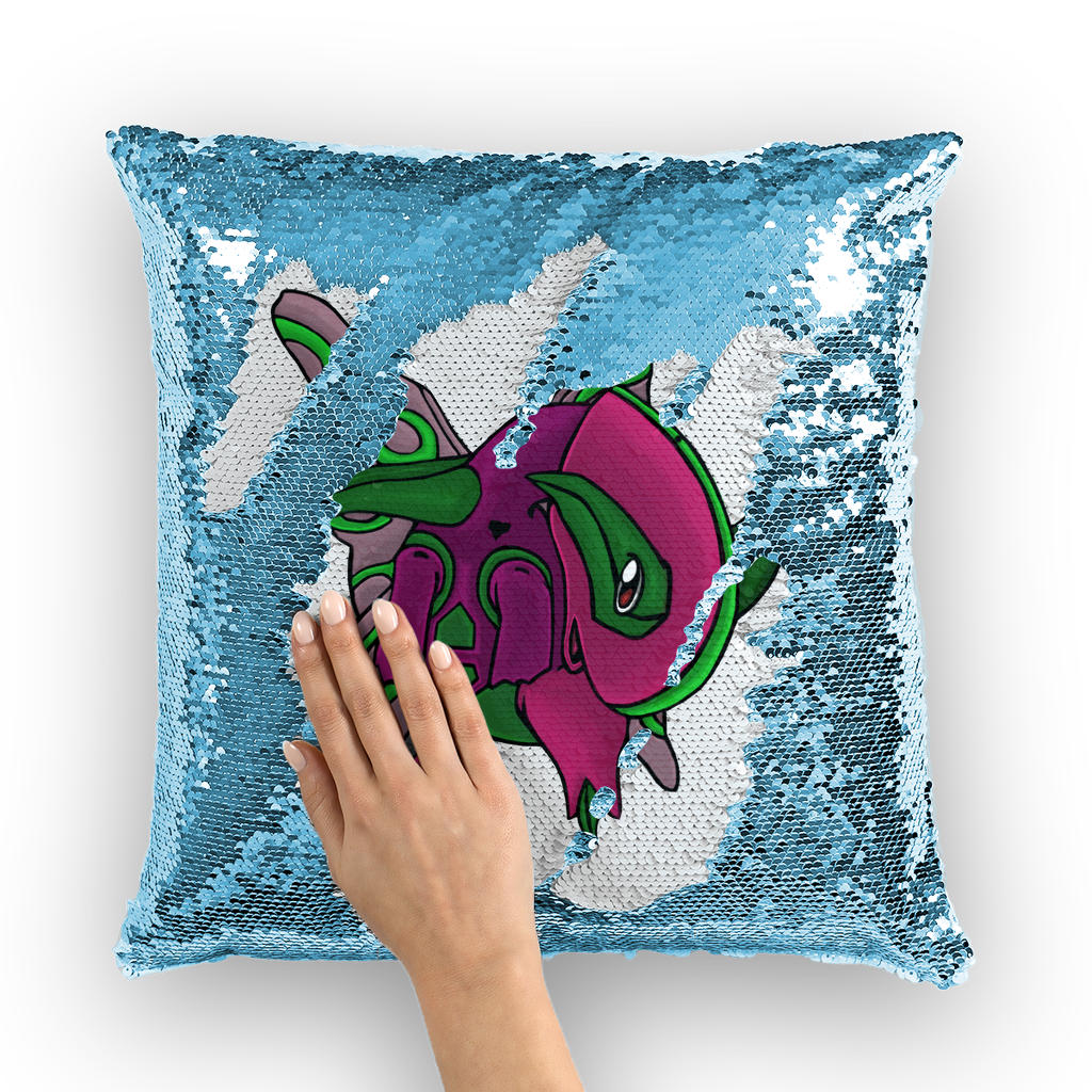 Maigetsu Sequin Cushion Cover featuring vibrant mermaid sequins on a polyester fabric, size 16" x 16".