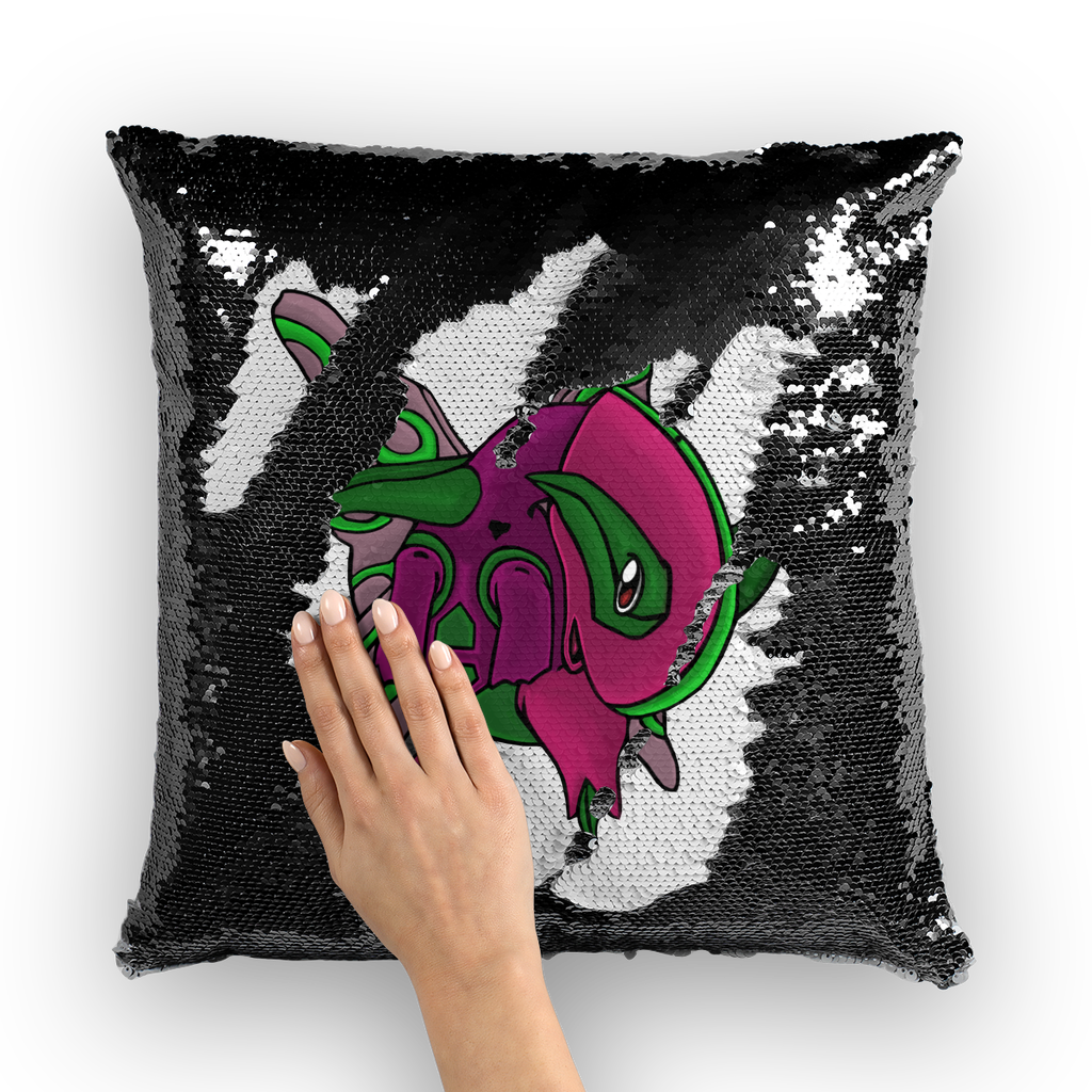 Maigetsu Sequin Cushion Cover featuring vibrant mermaid sequins on a polyester fabric, size 16" x 16".