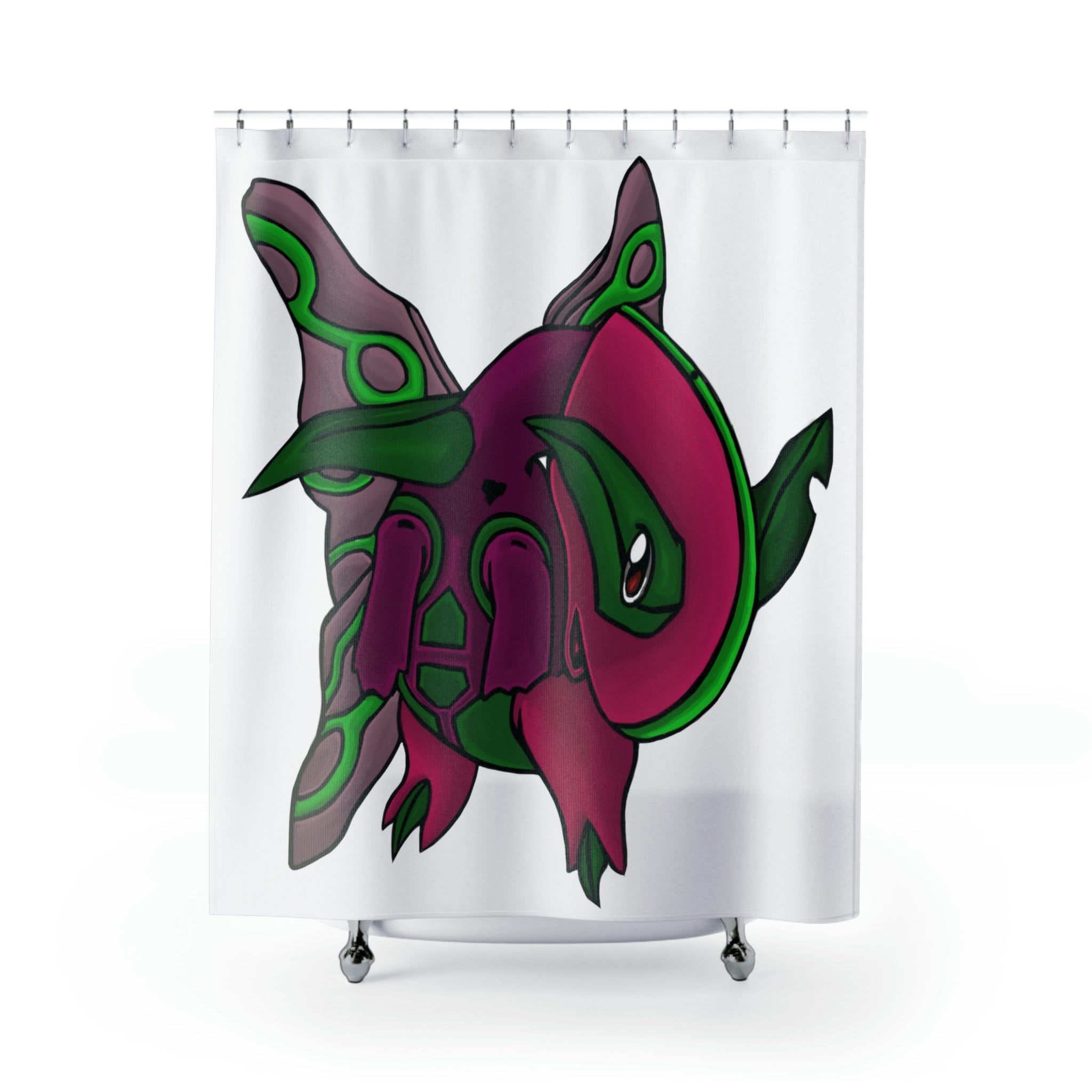 Maigetsu Shower Curtain featuring vibrant custom designs on durable polyester fabric, ideal for bathroom decor.