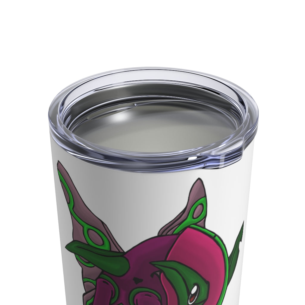 Maigetsu Tumbler 10oz in stainless steel with a see-thru plastic lid, showcasing its sleek design and rounded corners.