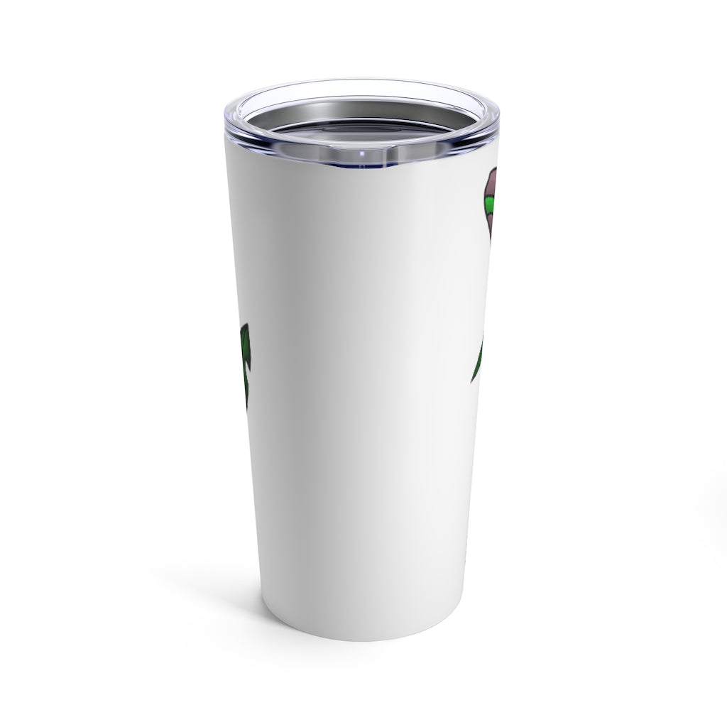 Maigetsu Tumbler 20oz in stainless steel with a see-thru plastic lid, showcasing its sleek design and rounded corners.