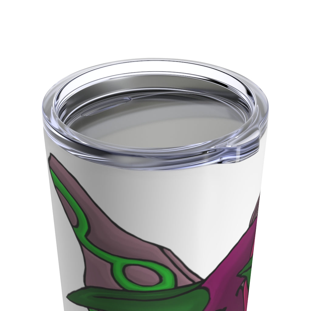 Maigetsu Tumbler 20oz in stainless steel with a see-thru plastic lid, showcasing its sleek design and rounded corners.