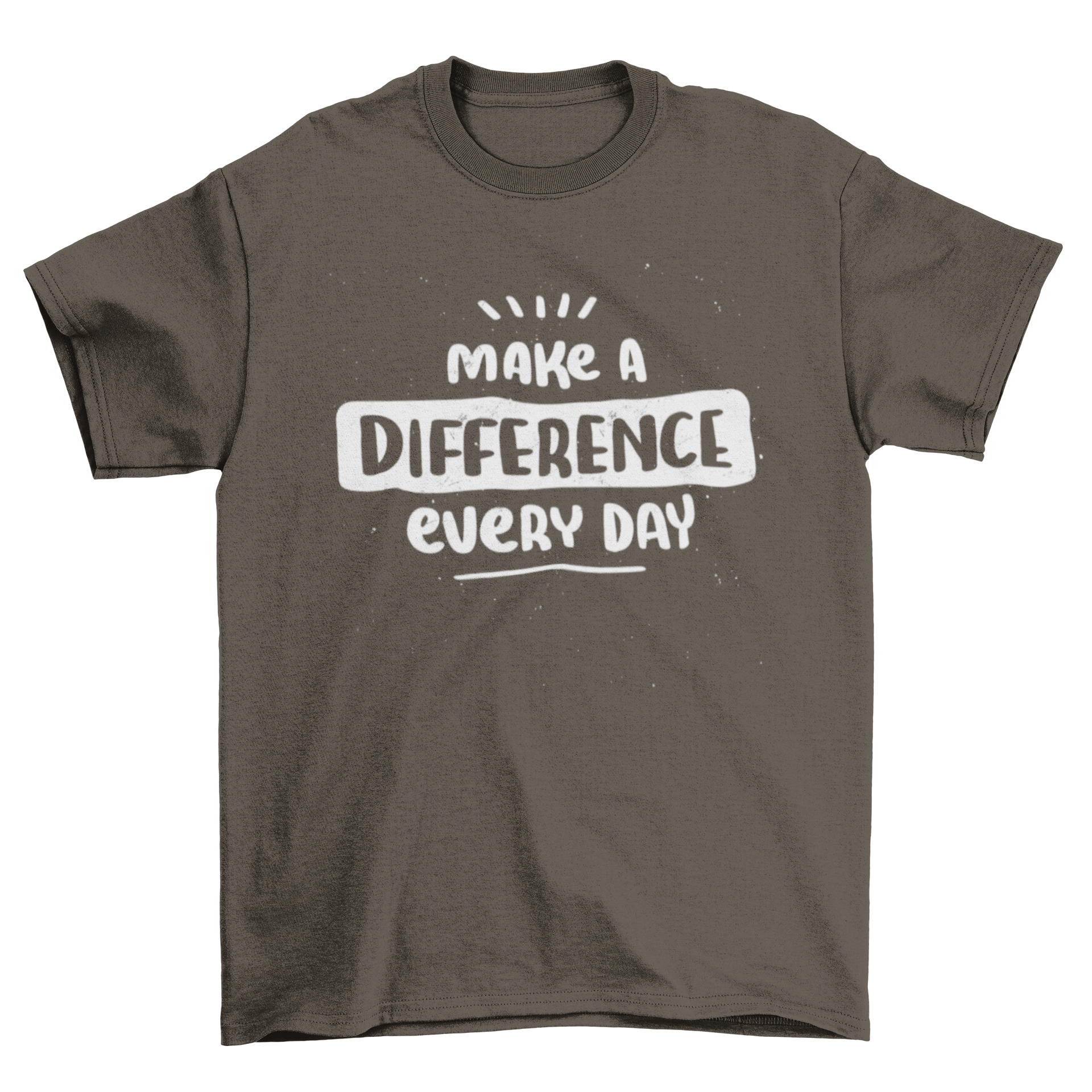 A stylish t-shirt featuring the inspirational phrase 'Make a difference every day' in bold lettering.