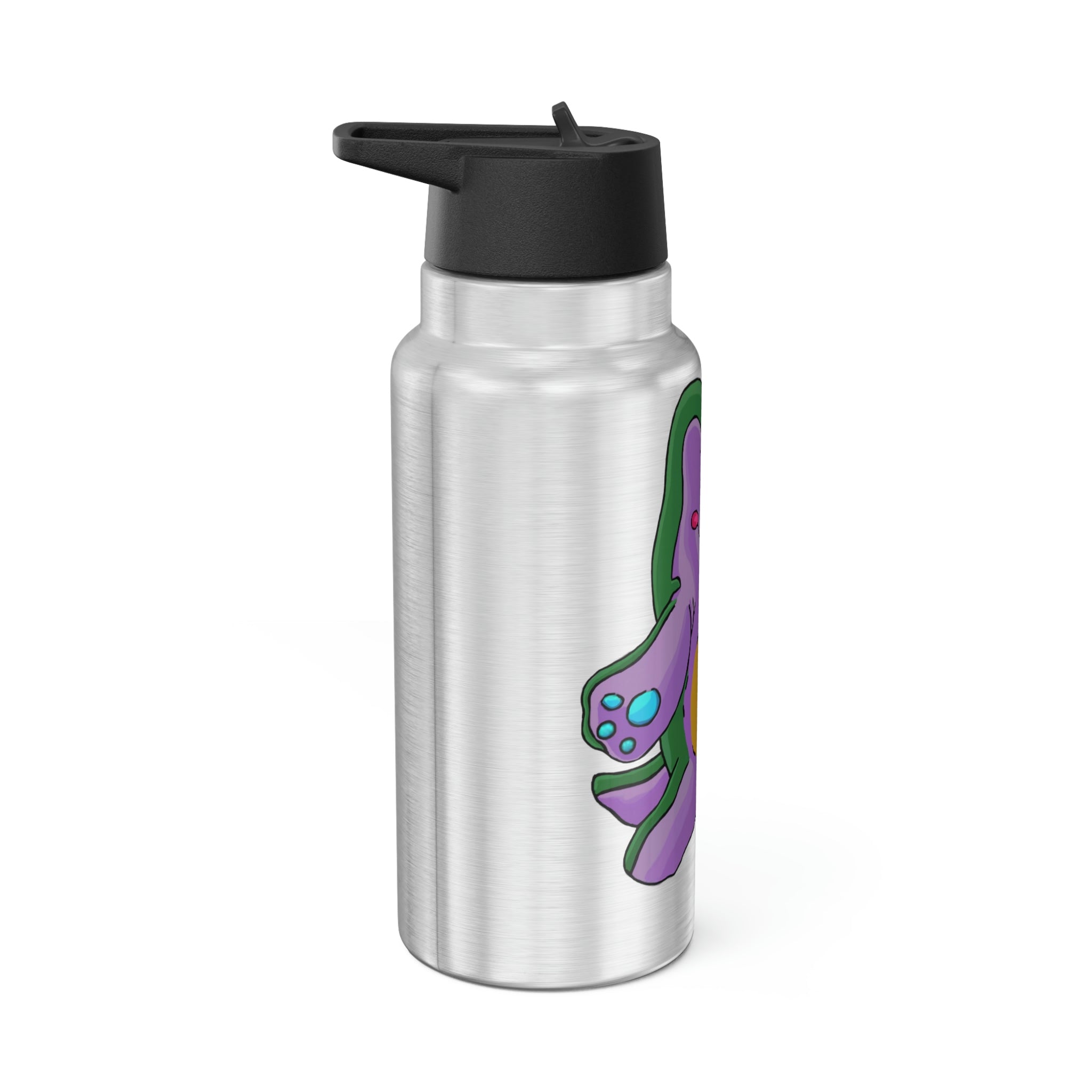 Makket Gator Tumbler in stainless steel with a black screw-on cap and plastic straw, showcasing a customizable design.