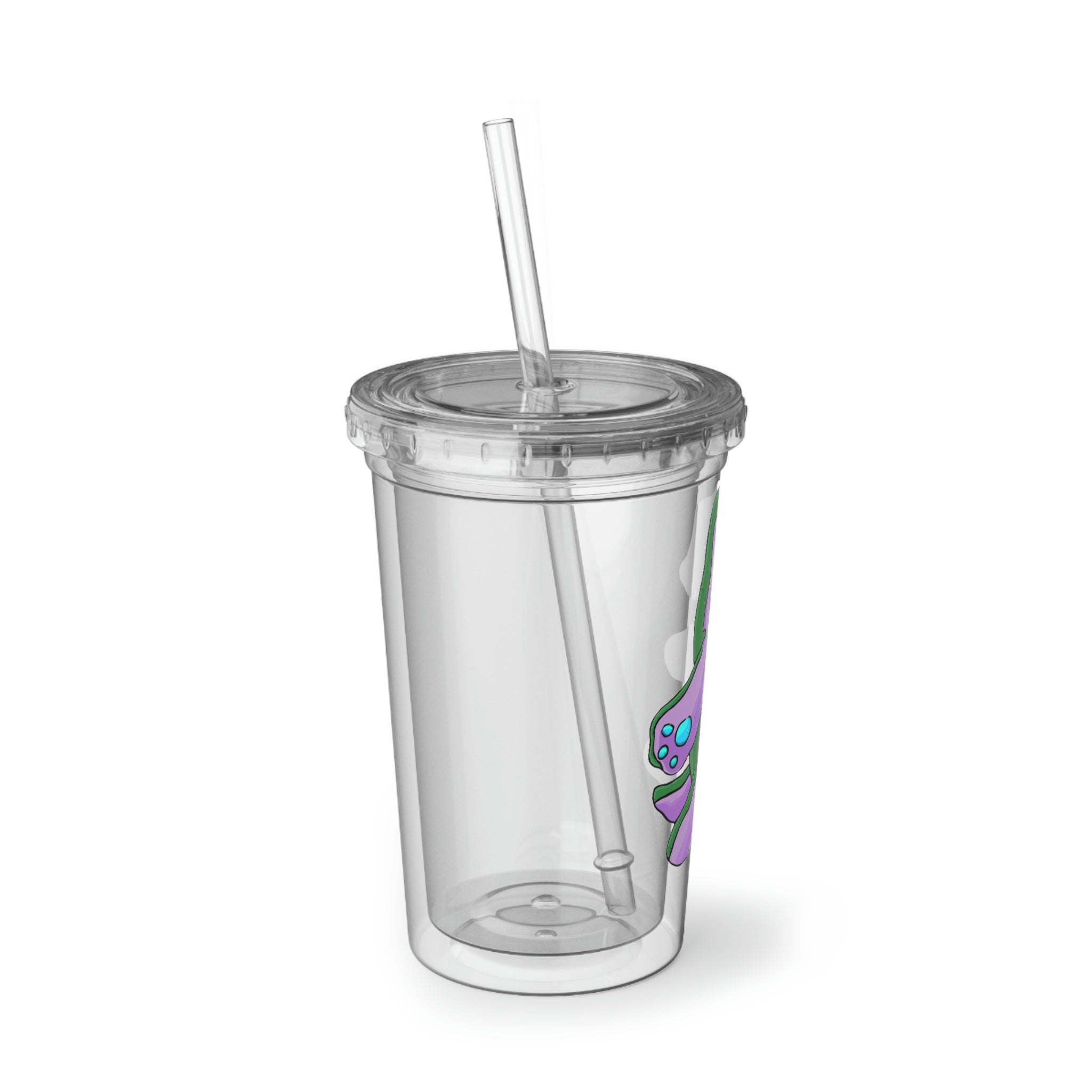 Makket Suave Acrylic Cup in stainless steel with a plastic straw, showcasing a sleek design and customizable surface.