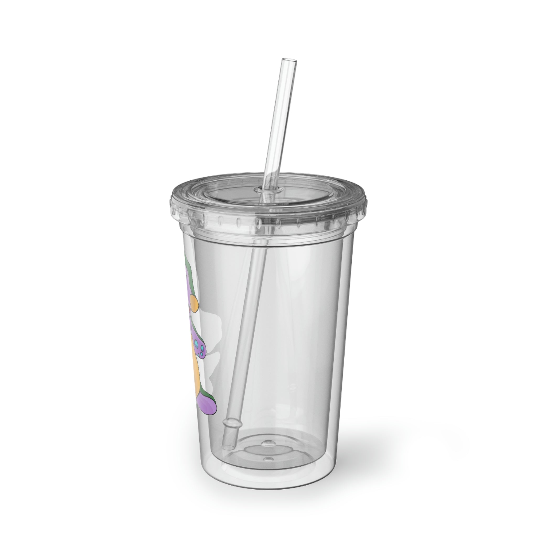 Makket Suave Acrylic Cup in stainless steel with a plastic straw, showcasing a sleek design and customizable surface.