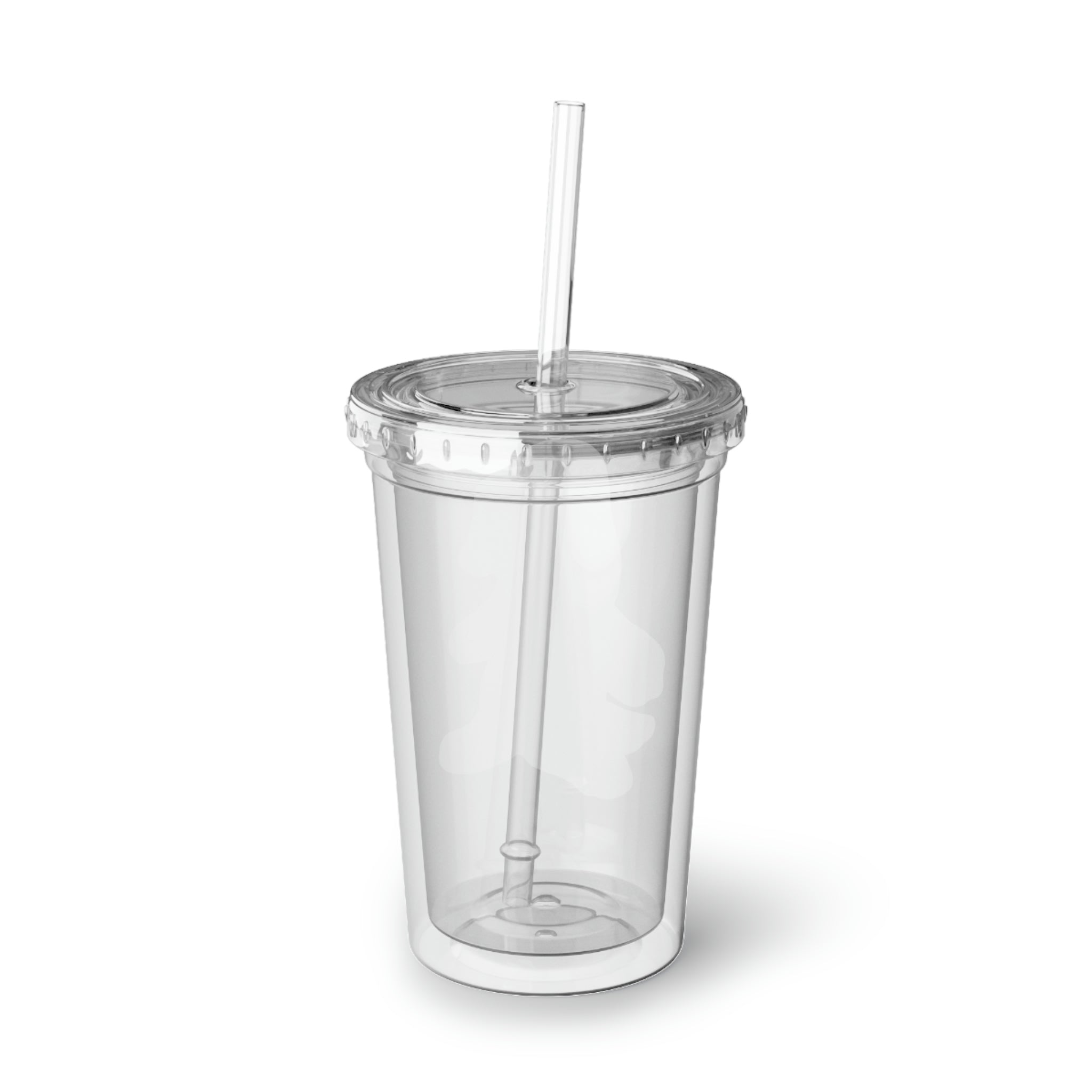 Makket Suave Acrylic Cup in stainless steel with a plastic straw, showcasing a sleek design and customizable surface.