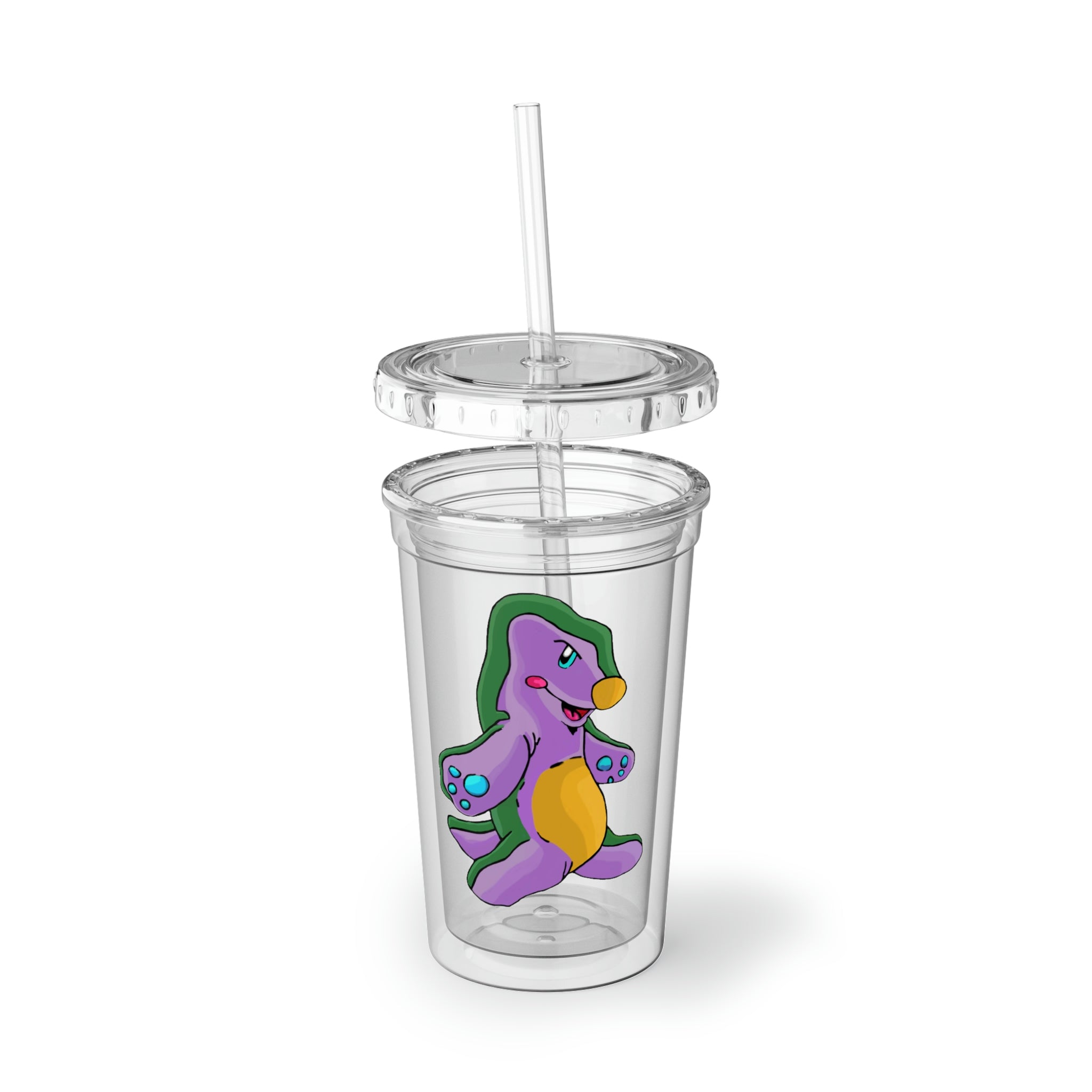 Makket Suave Acrylic Cup in stainless steel with a plastic straw, showcasing a sleek design and customizable surface.