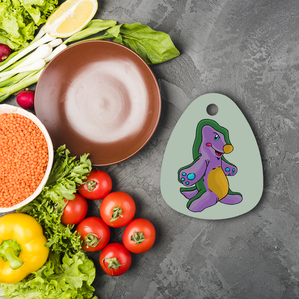 Makket Sublimation Glass Cutting Board in water droplet shape with rubber feet, showcasing vibrant custom designs.