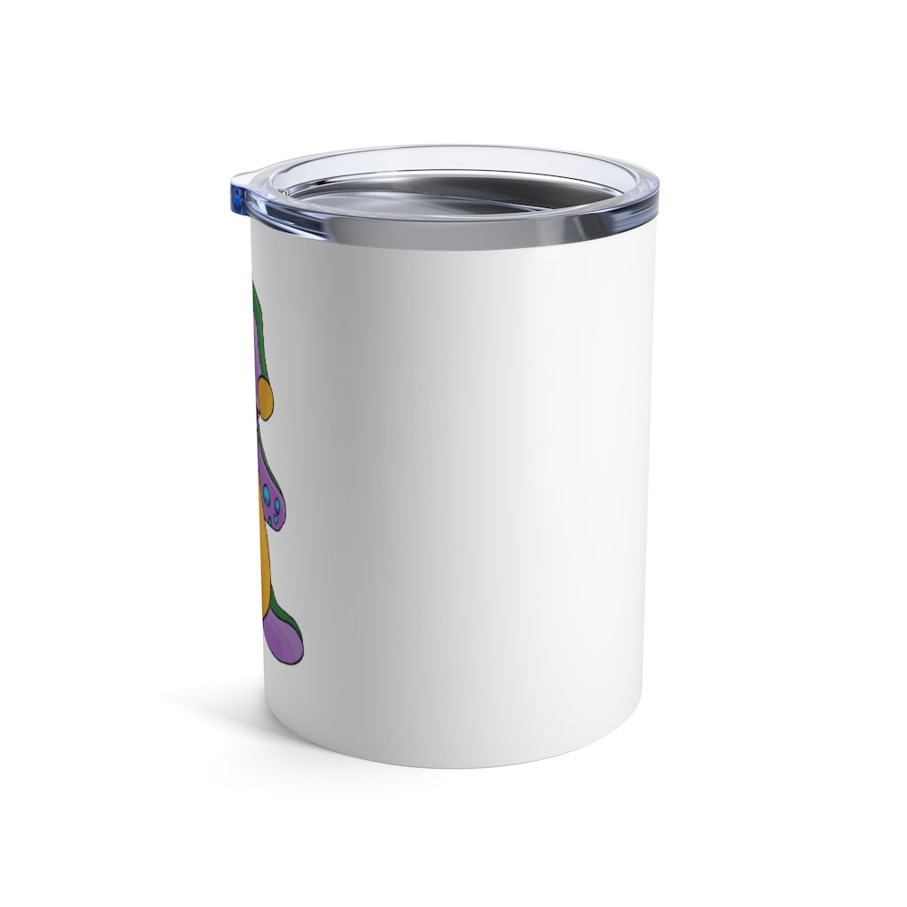 Makket Tumbler 10oz in stainless steel with a see-thru plastic lid, showcasing its sleek design and rounded corners.