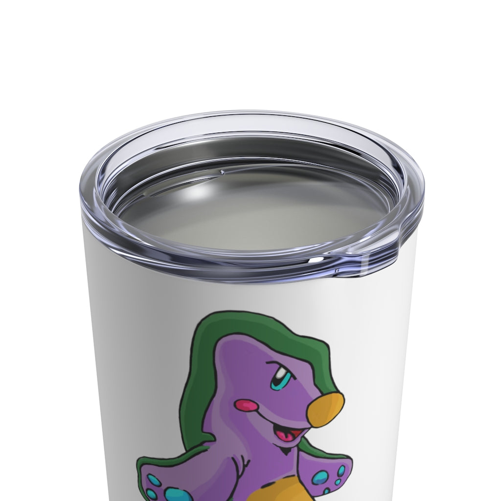 Makket Tumbler 10oz in stainless steel with a see-thru plastic lid, showcasing its sleek design and rounded corners.