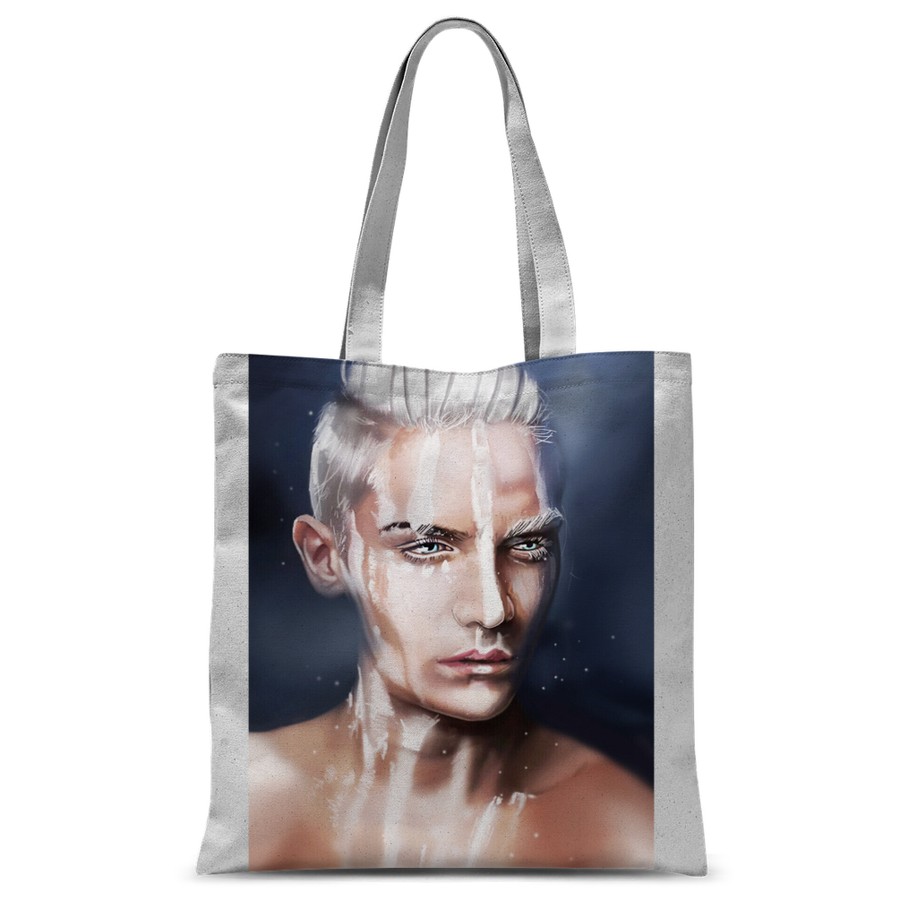 Male Painting Classic Sublimation Tote Bag with customizable design, featuring durable polyester material and long handles.