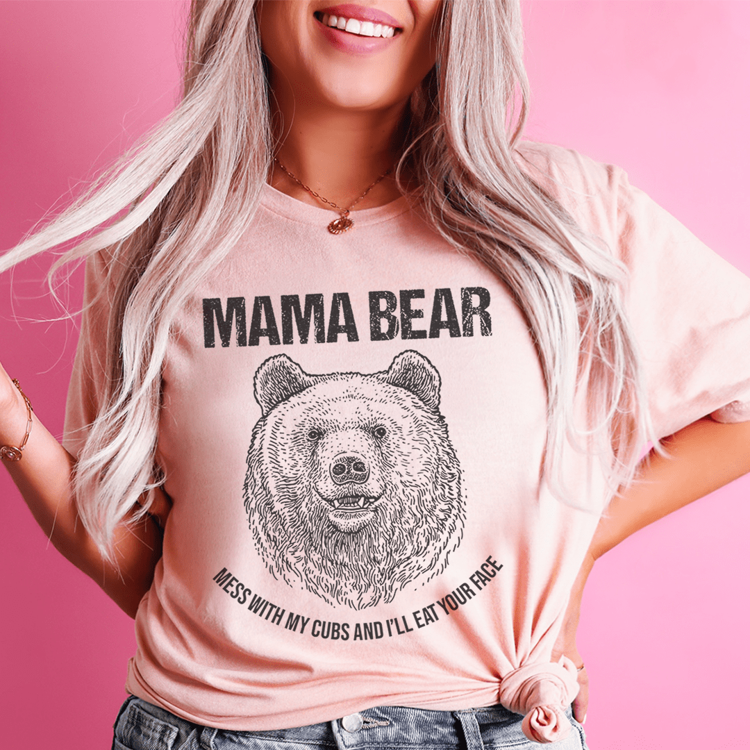 Mama Bear T-Shirt made from soft ring-spun cotton, featuring double stitching for durability and a stylish print.