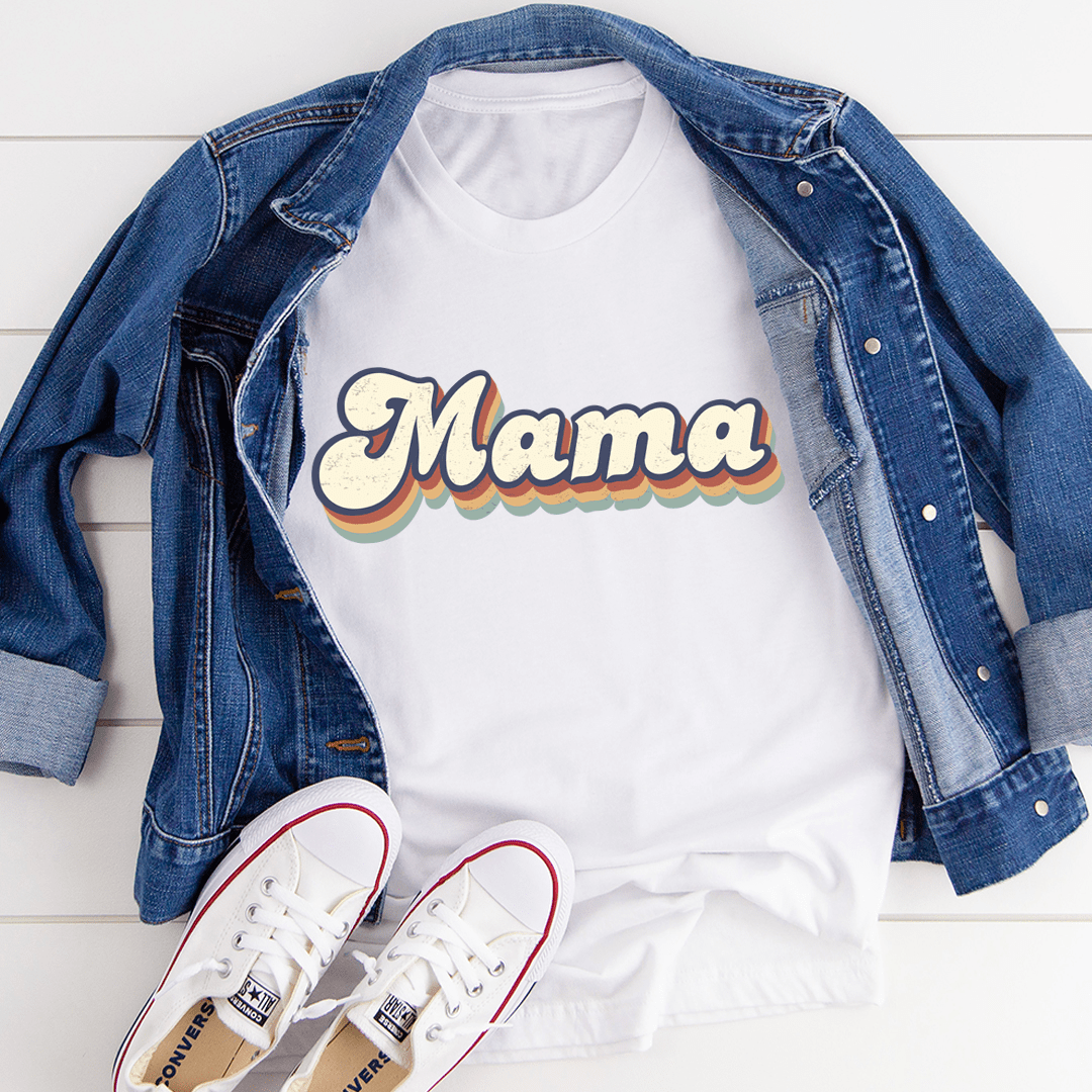 Mama Retro T-Shirt made from soft ring-spun cotton, featuring double stitching for durability and a stylish design.