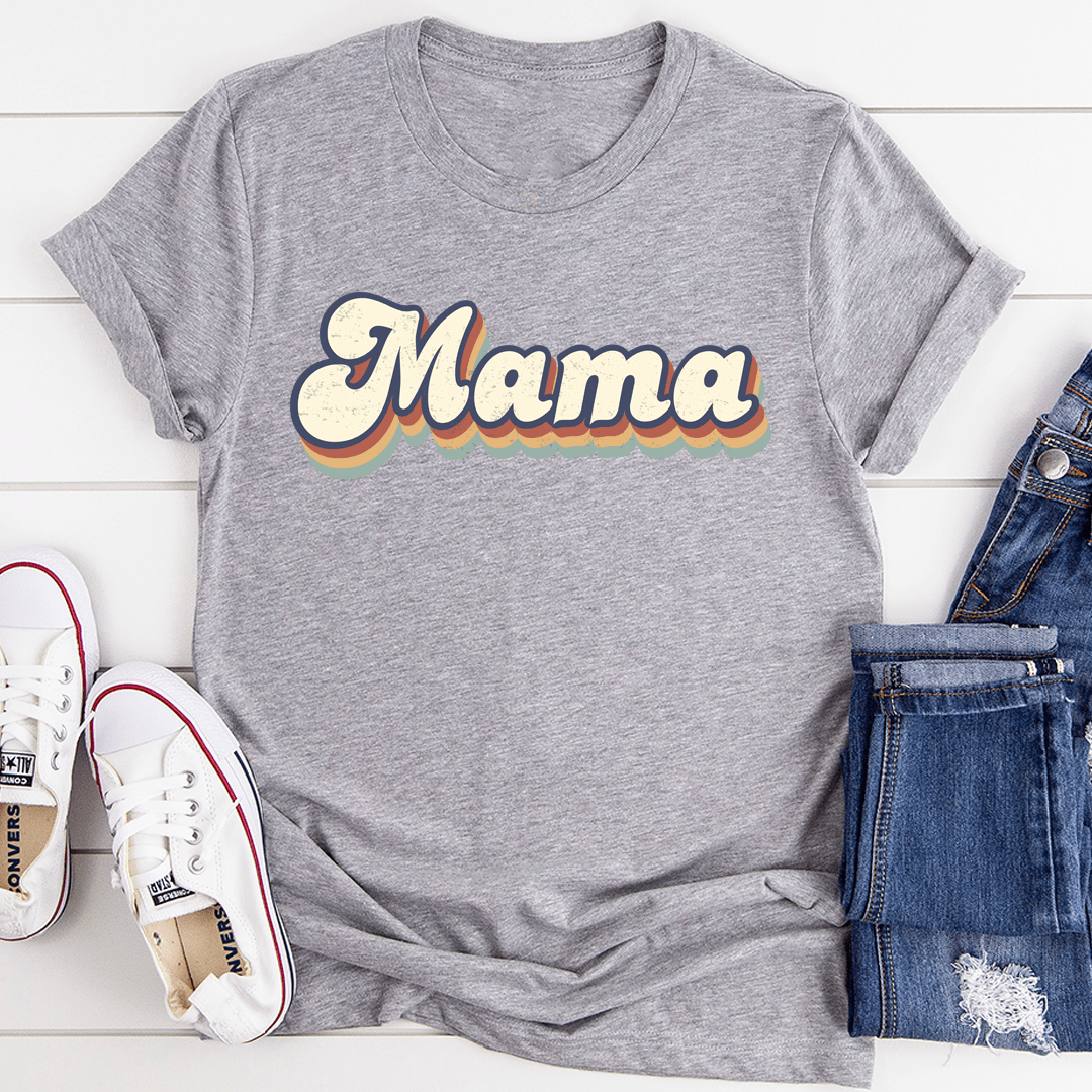 Mama Retro T-Shirt made from soft ring-spun cotton, featuring double stitching for durability and a stylish design.