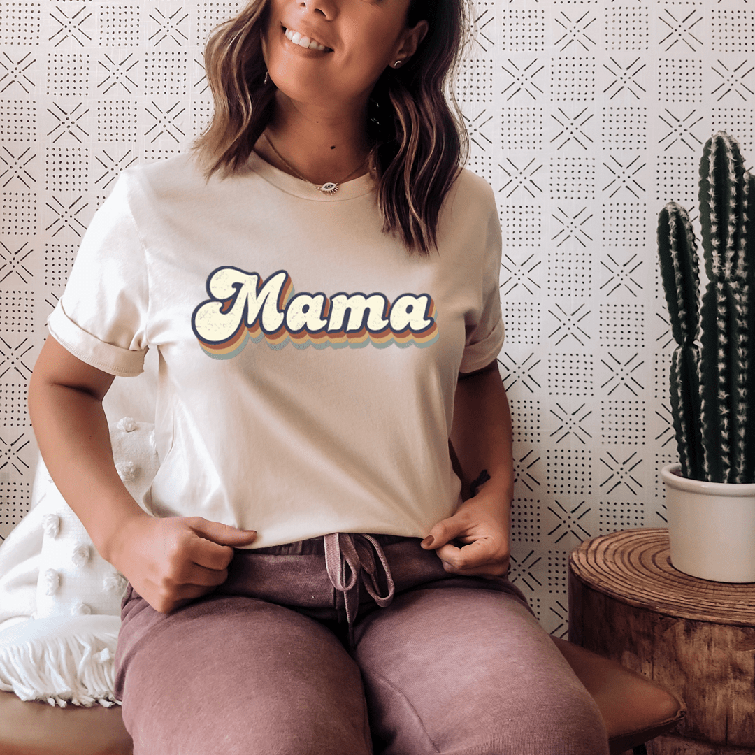 Mama Retro T-Shirt made from soft ring-spun cotton, featuring double stitching for durability and a stylish design.