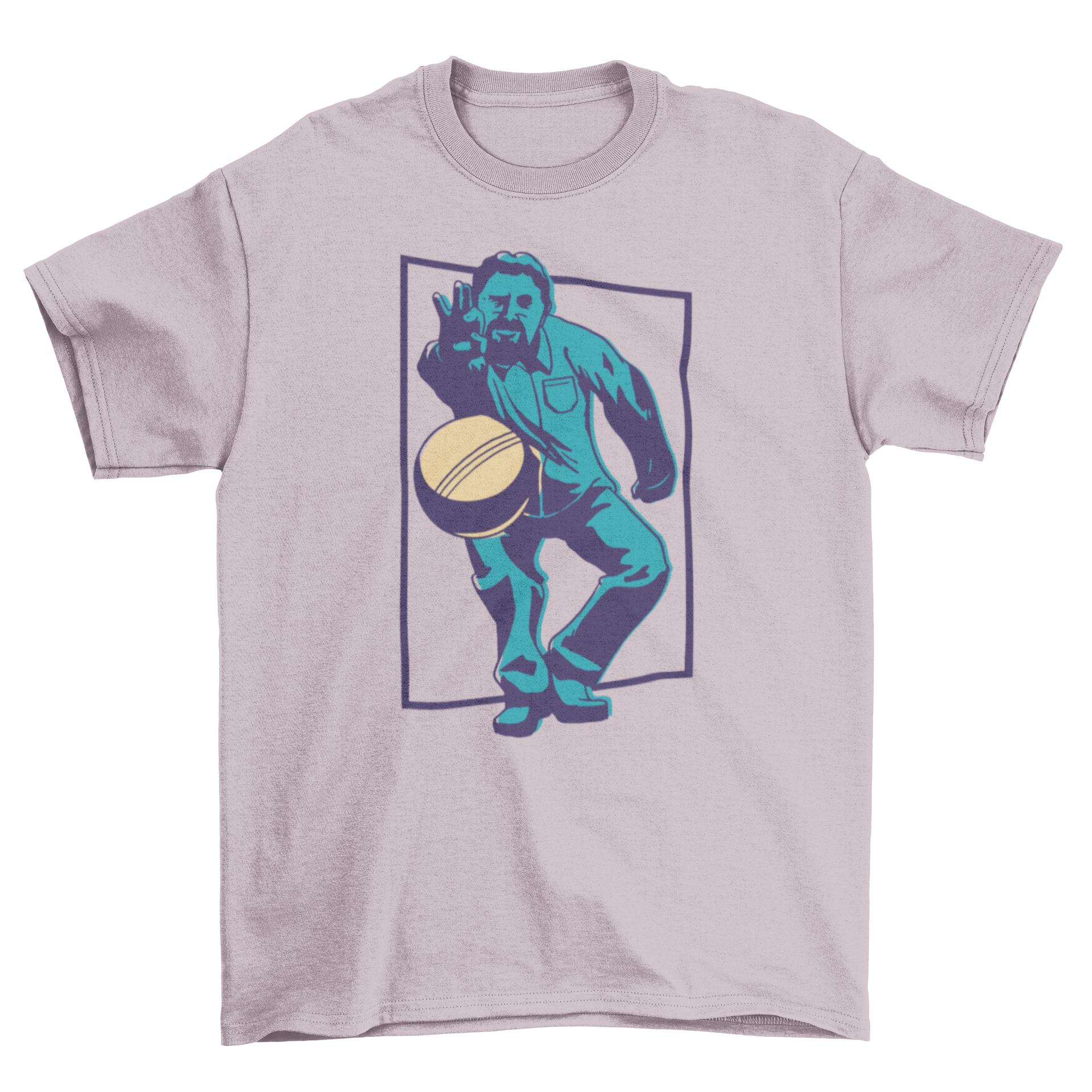 A stylish t-shirt featuring a man playing petanque, showcasing a dynamic design.