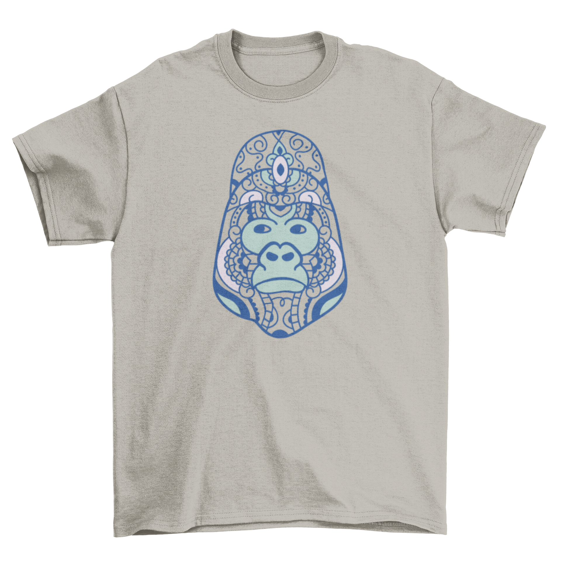 Mandala Gorilla T-Shirt featuring an intricate gorilla head design in mandala style on a soft fabric.