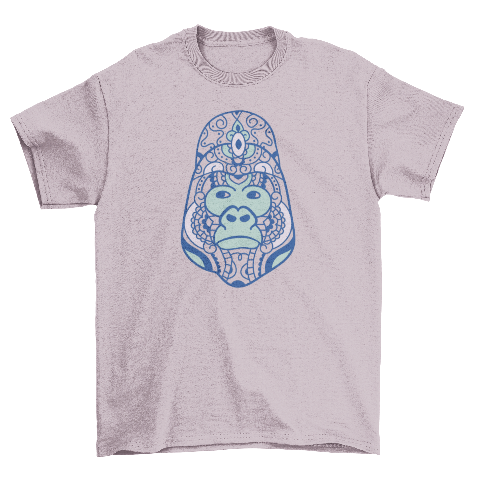 Mandala Gorilla T-Shirt featuring an intricate gorilla head design in mandala style on a soft fabric.