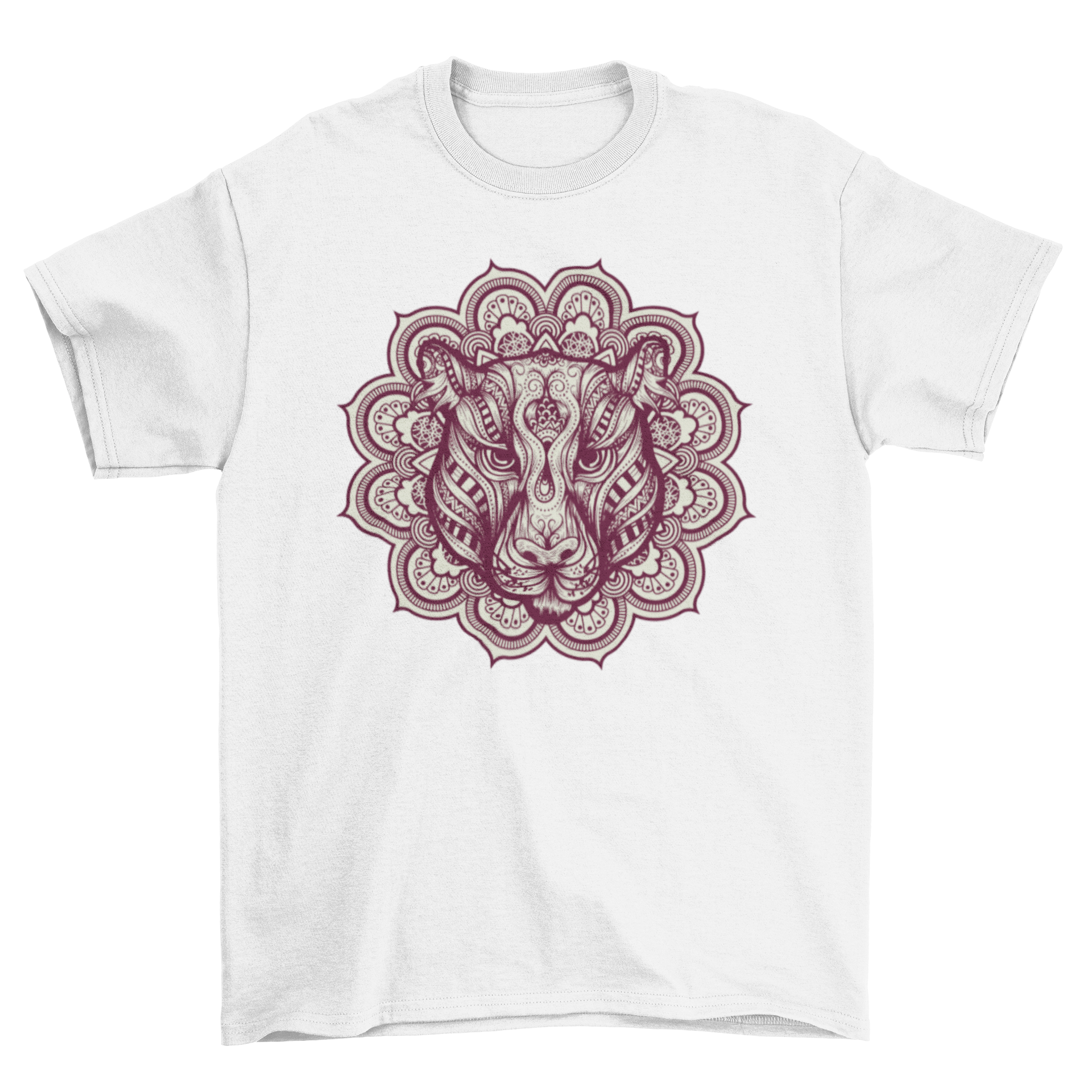 Mandala Jaguar T-Shirt featuring an intricate jaguar design made of ornamental mandala elements, showcasing vibrant colors and artistic detail.